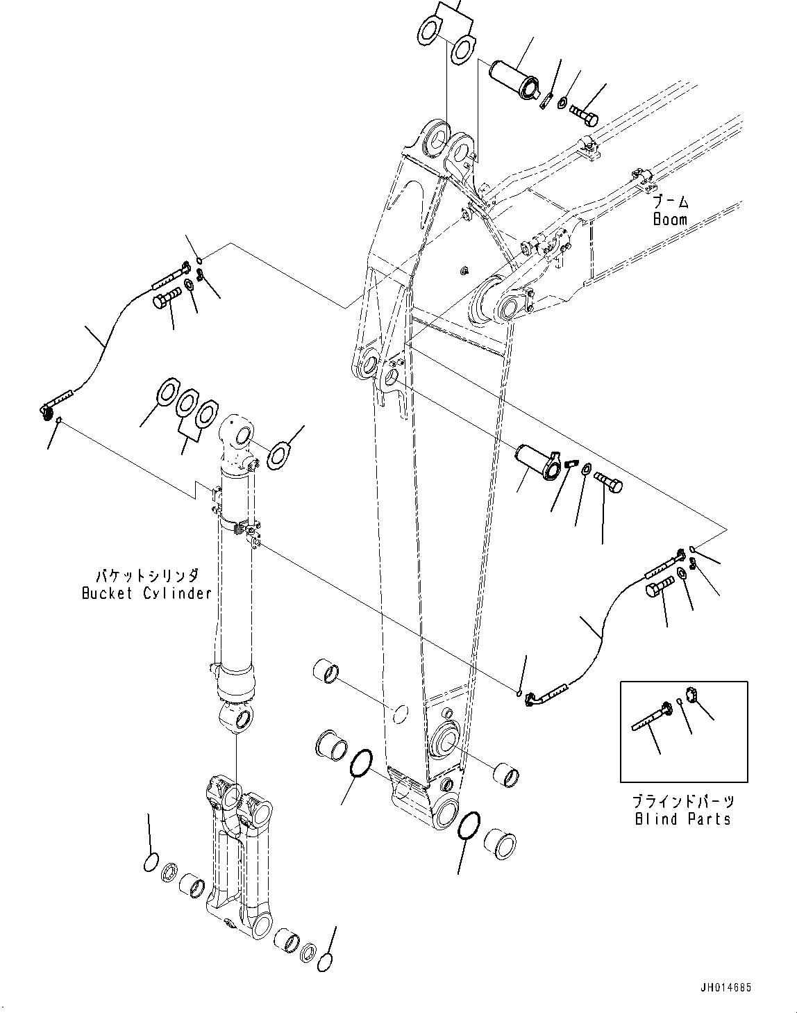 Komatsu parts book diagram for HB365LC-3E0 S/N K75001-UP: ARM, 3200MM, 1-ADDITIONAL ACTUATOR PIPING, ACCUMULATOR, QUICK COUPLING, BUCKET CYLINDER HOSE AND PIN