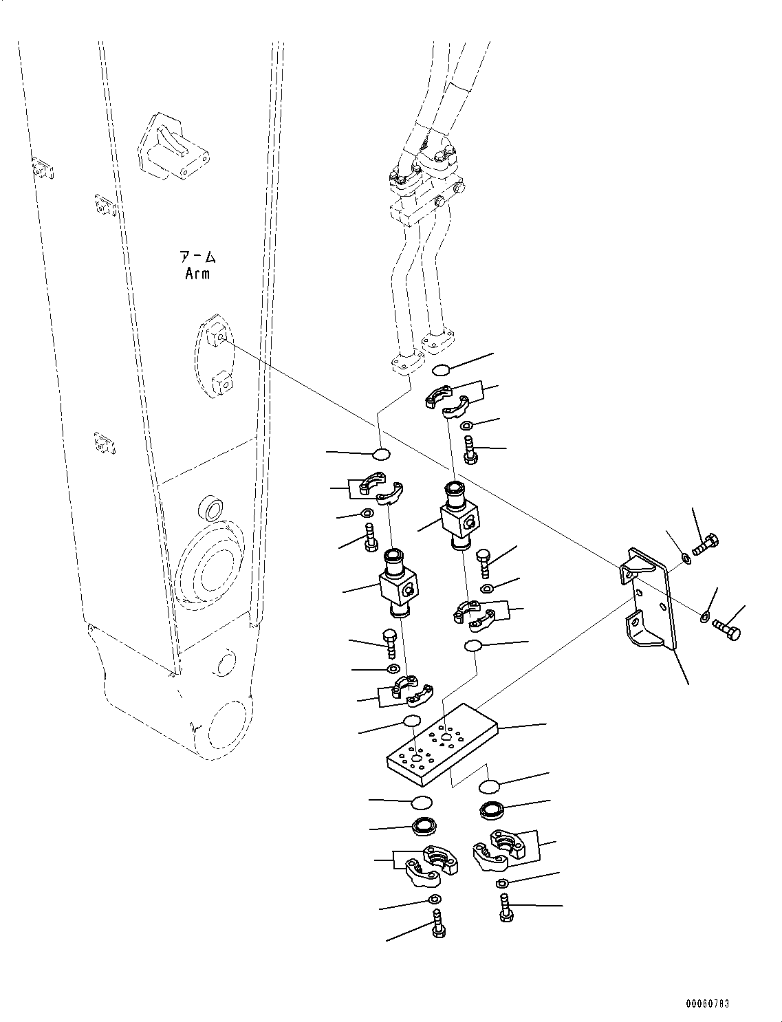 Komatsu parts book diagram for HB365LC-3E0 S/N K75001-UP: ARM, 3200MM, 2-ADDITIONAL ACTUATOR PIPING, ACCUMULATOR, QUICK COUPLING, ADDITIONAL PIPING, ADDITIONAL VALVE, L.H.