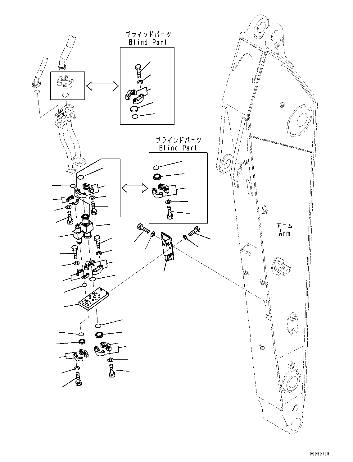 Komatsu parts book diagram for HB365LC-3E0 S/N K75001-UP: ARM, 3200MM, 2-ADDITIONAL ACTUATOR PIPING, ACCUMULATOR, QUICK COUPLING, ADDITIONAL PIPING, ADDITIONAL VALVE, R.H.