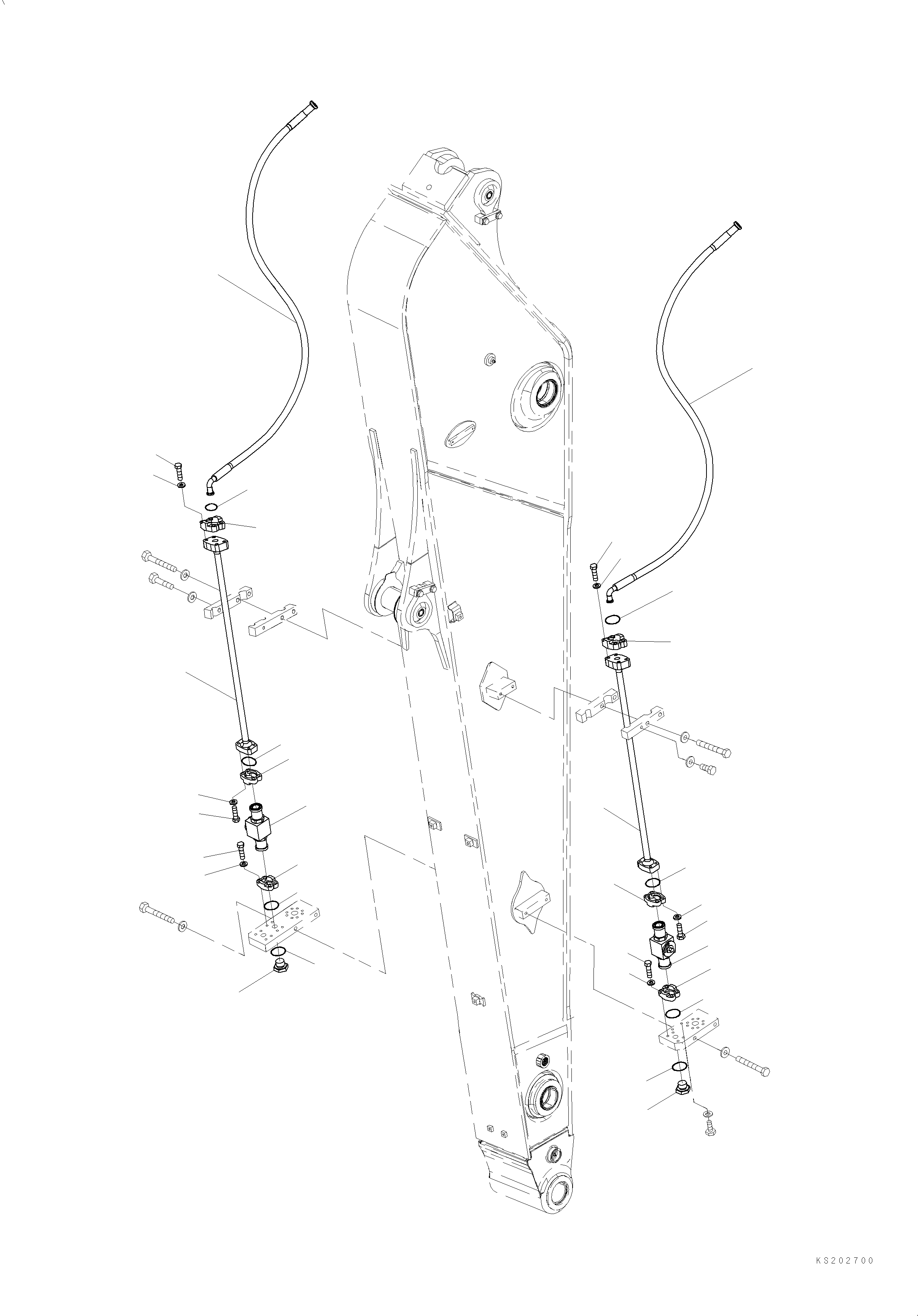 Komatsu parts book diagram for HB365LC-3E0 S/N K75001-UP: ARM, 3200MM, 2-ADDITIONAL ACTUATOR PIPING, ACCUMULATOR, QUICK COUPLING, DRAIN PIPING (2/3) (FHQC)