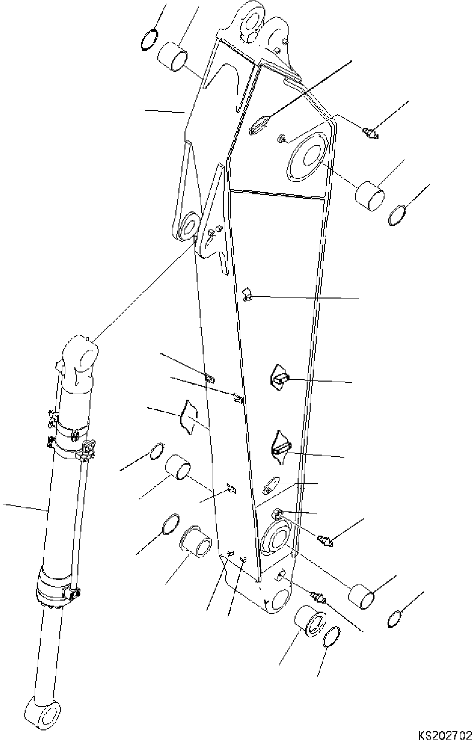 Komatsu parts book diagram for HB365LC-3E0 S/N K75001-UP: ARM, 2600MM, 1-ATTACHMENT, 2-ADDITIONAL ACTUATOR PIPING, ACCUMULATOR, QUICK COUPLING, ARM AND BUSHING (FHQC)