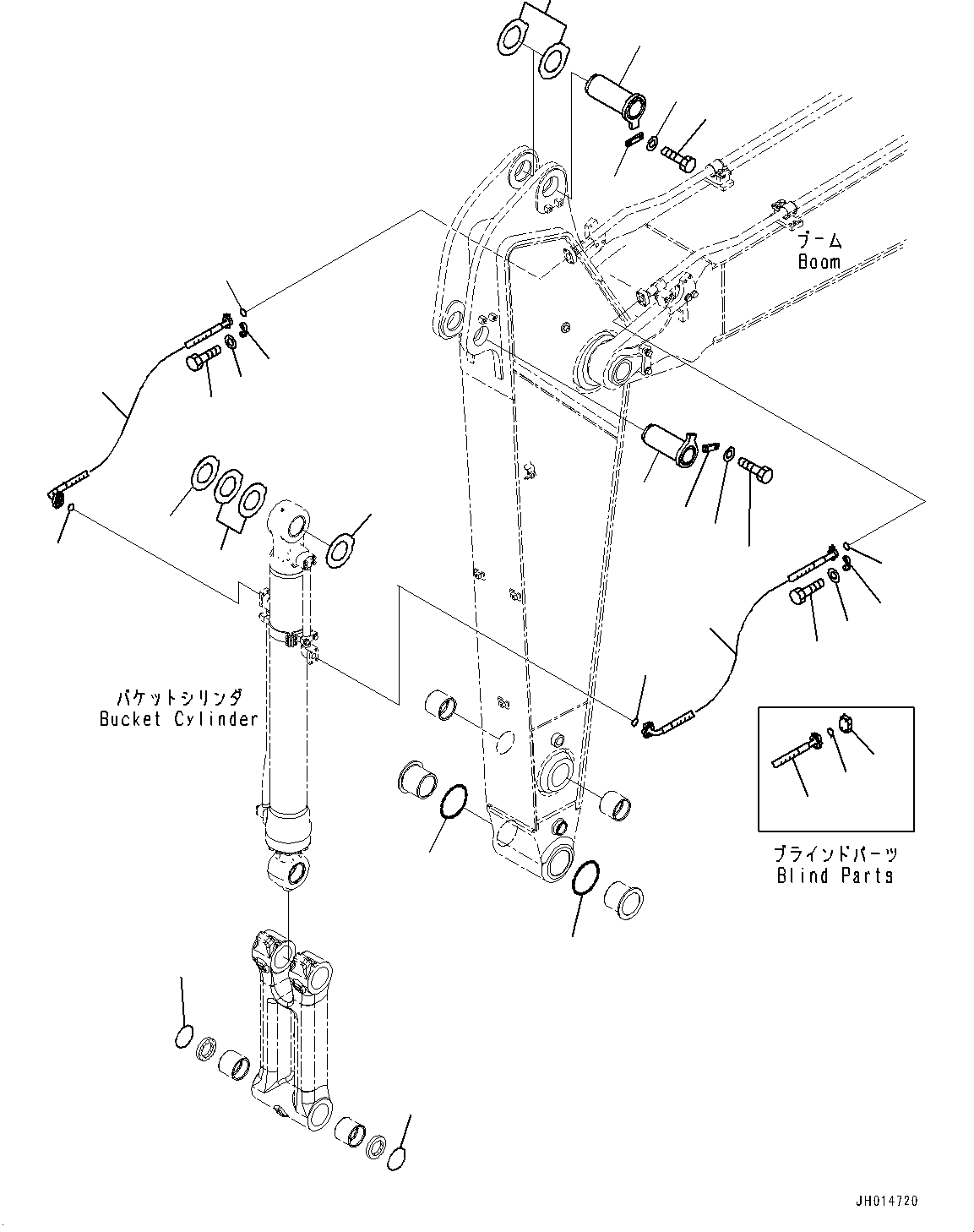 Komatsu parts book diagram for HB365LC-3E0 S/N K75001-UP: ARM, 2600MM, QUICK COUPLING, BUCKET CYLINDER HOSE AND PIN