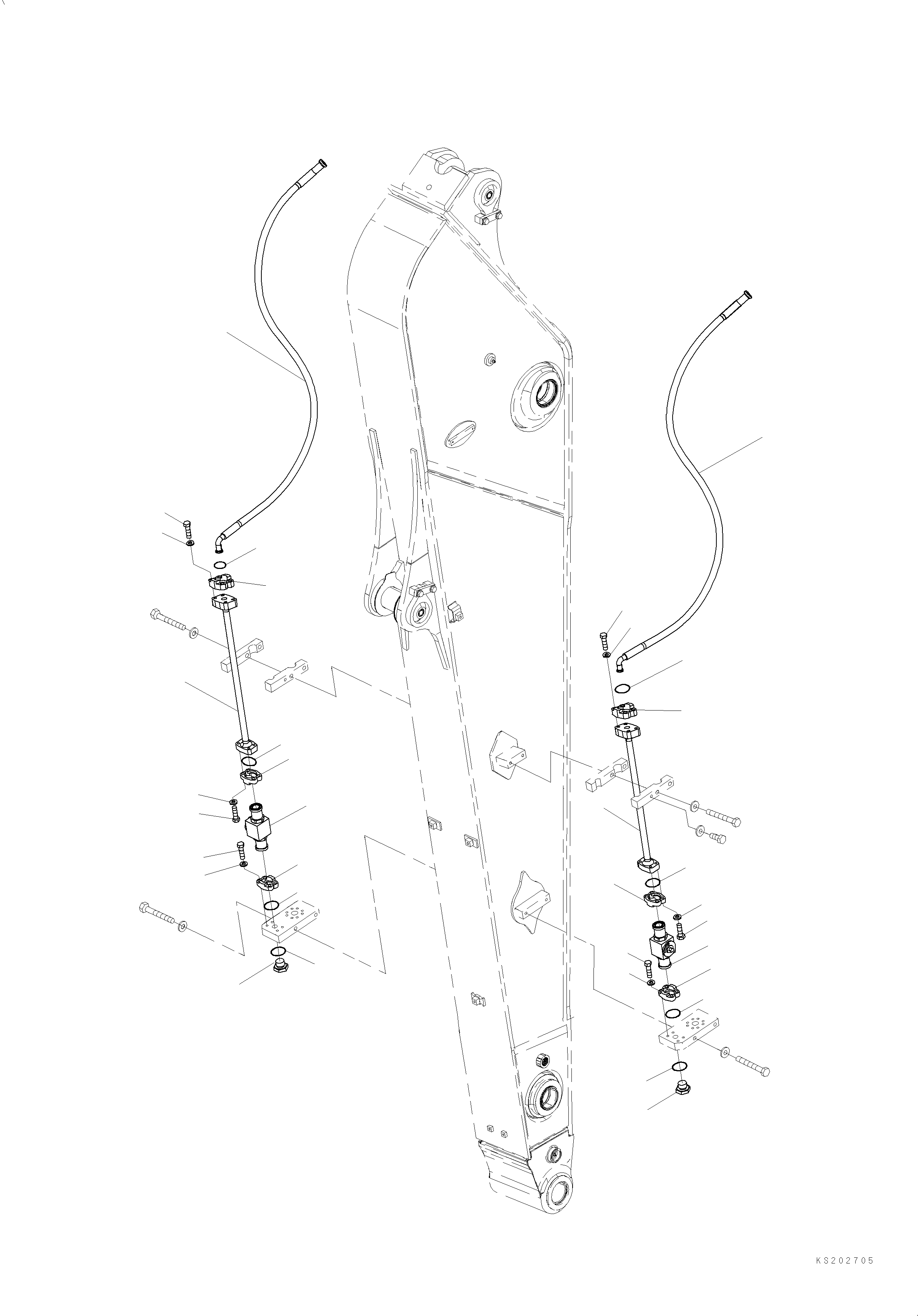 Komatsu parts book diagram for HB365LC-3E0 S/N K75001-UP: ARM, 2600MM, 1-ADDITIONAL ACTUATOR PIPING, ACCUMULATOR, QUICK COUPLING, QUICK COUPLING PIPING (FHQC)