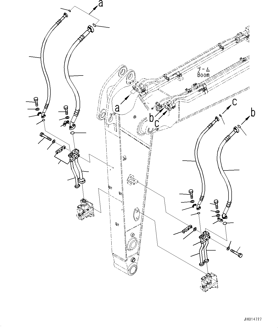 Komatsu parts book diagram for HB365LC-3E0 S/N K75001-UP: ARM, 2600MM, 1-ATTACHMENT, 2-ADDITIONAL ACTUATOR PIPING, ACCUMULATOR, QUICK COUPLING, ADDITIONAL PIPING