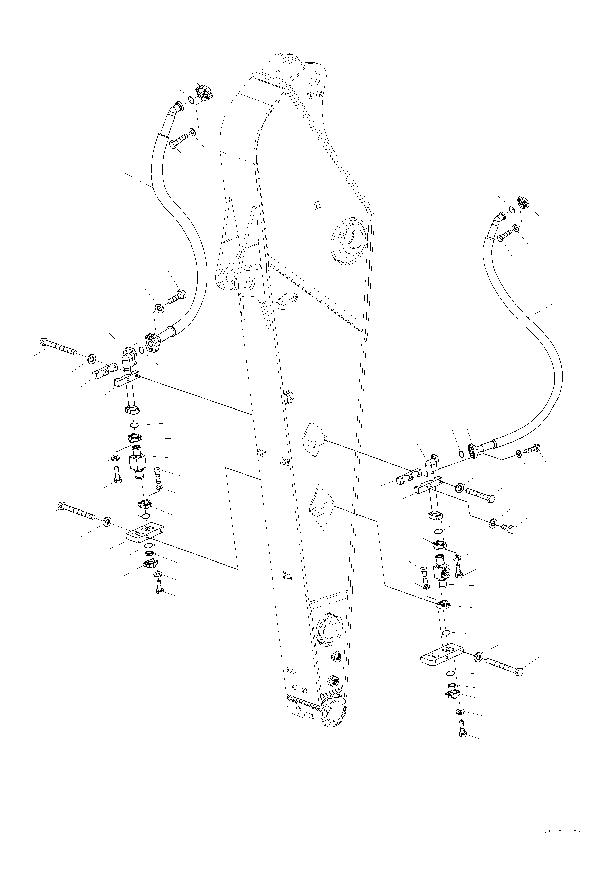 Komatsu parts book diagram for HB365LC-3E0 S/N K75001-UP: ARM, 2600MM, 1-ATTACHMENT, 2-ADDITIONAL ACTUATOR PIPING, ACCUMULATOR, QUICK COUPLING, ADDITIONAL PIPING (1/2) (FHQC)