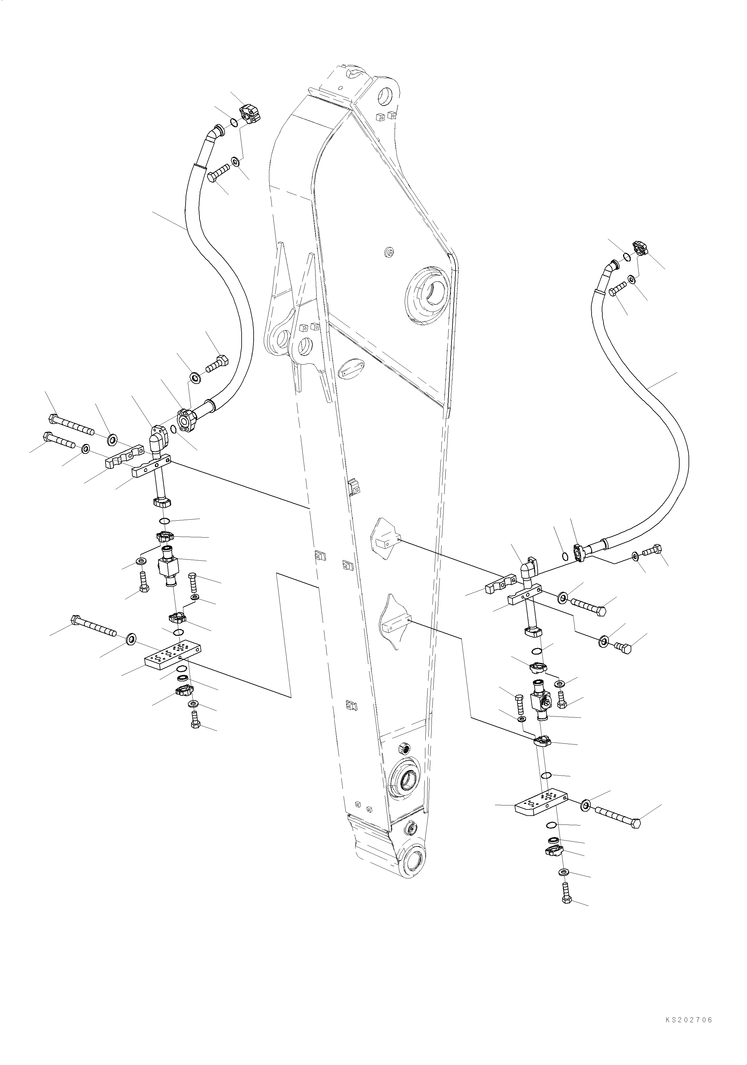 Komatsu parts book diagram for HB365LC-3E0 S/N K75001-UP: ARM, 2600MM, 1-ATTACHMENT, 2-ADDITIONAL ACTUATOR PIPING, ACCUMULATOR, QUICK COUPLING, DRAIN LINE (1/3) (FHQC)