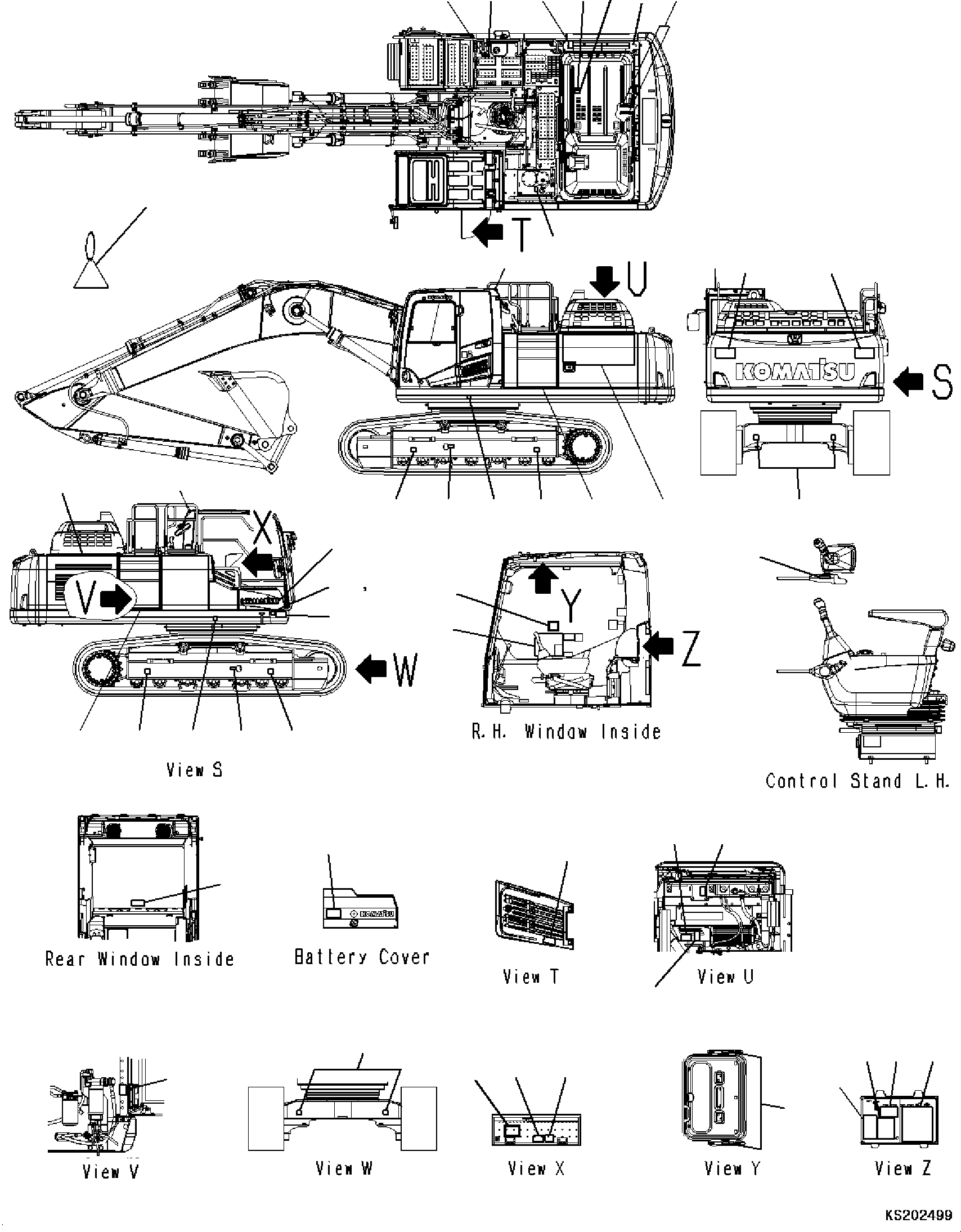 Komatsu parts book diagram for HB365LC-3E0 S/N K75001-UP: MARKS AND PLATES, (LC), (1/2)