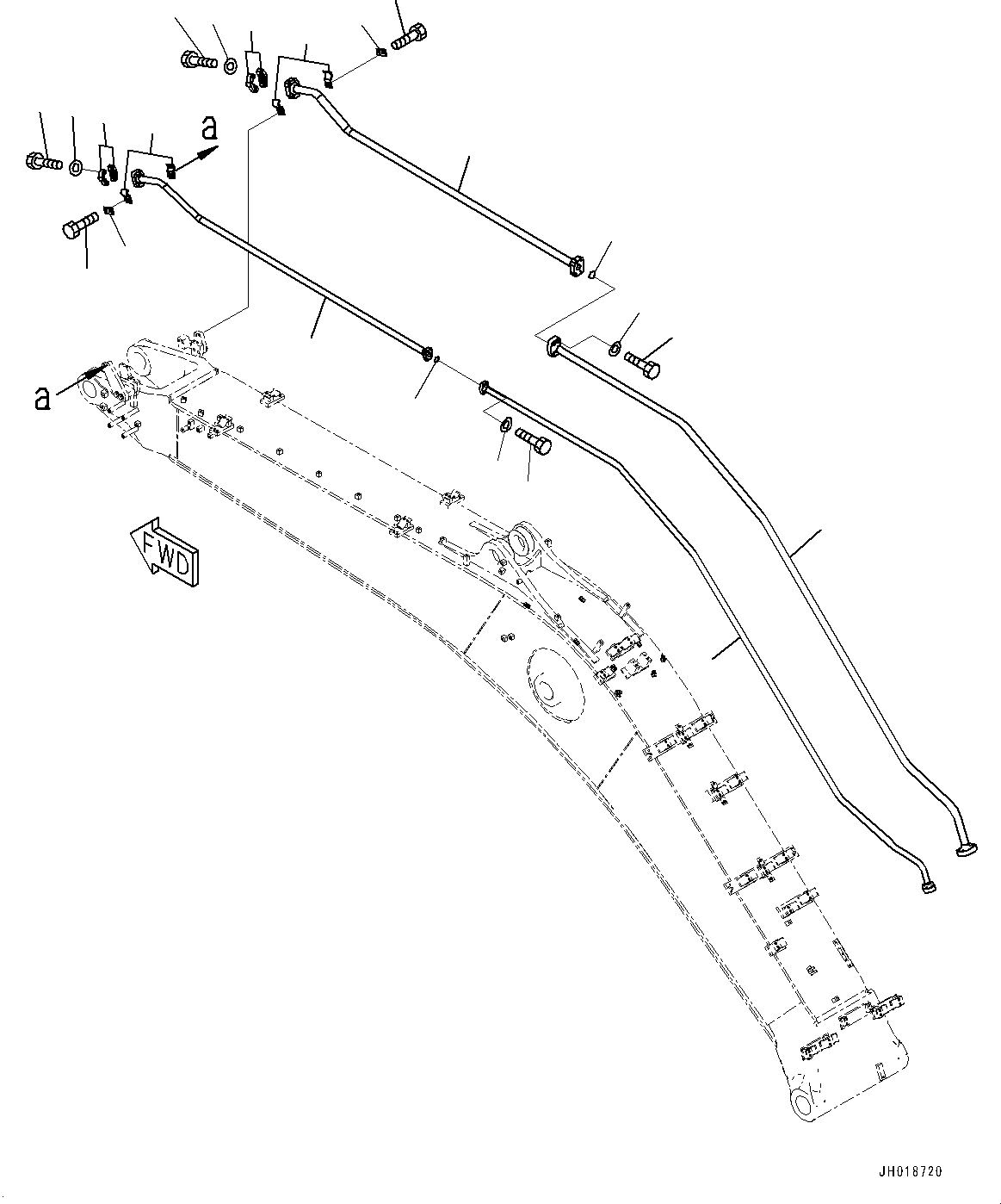 Komatsu parts book diagram for PC360LCI-11E0 S/N 91258-UP: BOOM, 6500MM, 2-ATTACHMENT, ADDITIONAL PIPING (1/2)