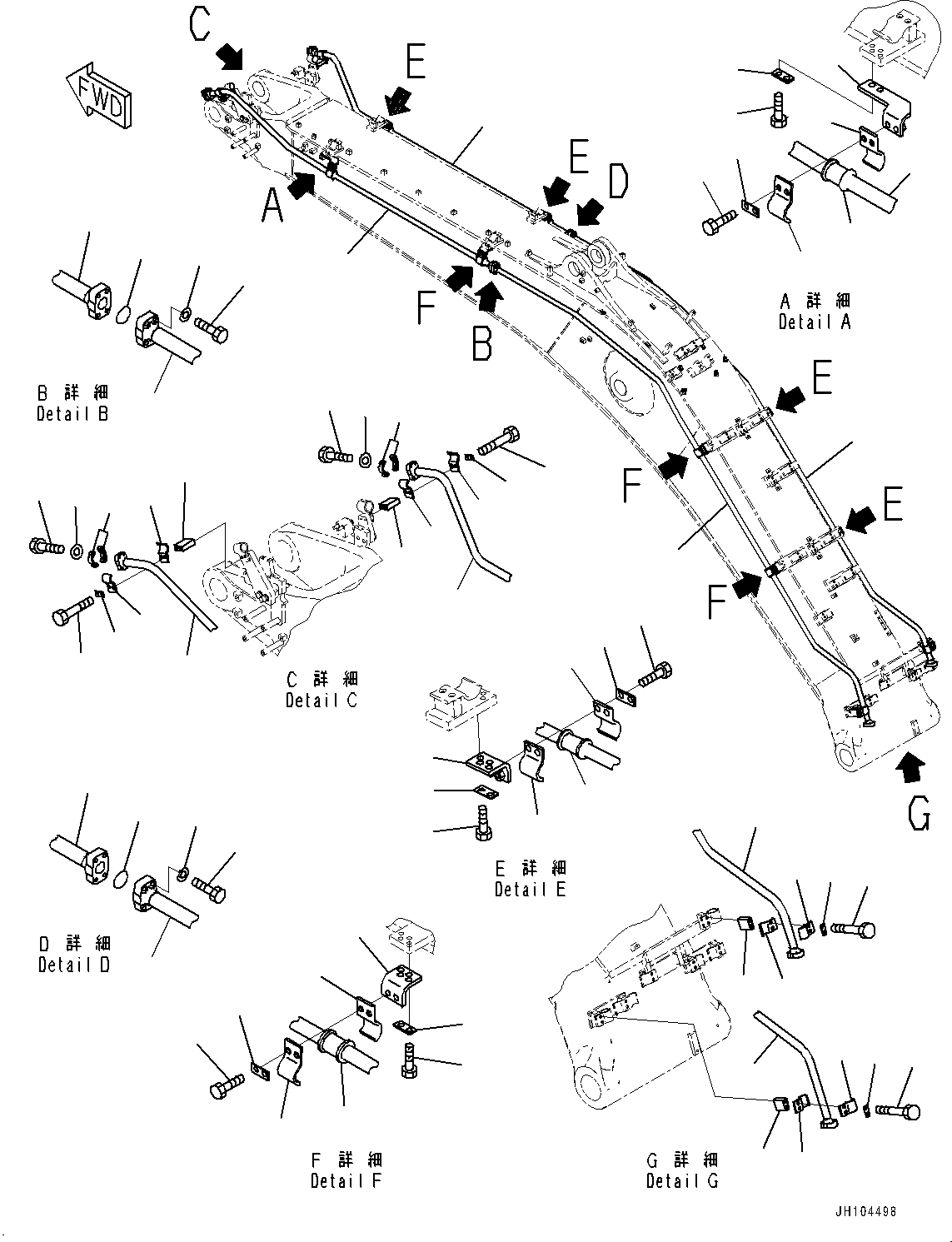 Komatsu parts book diagram for PC360LCI-11E0 S/N 91258-UP: BOOM, 6500MM, 2-ATTACHMENT, ADDITIONAL PIPING (2/2)