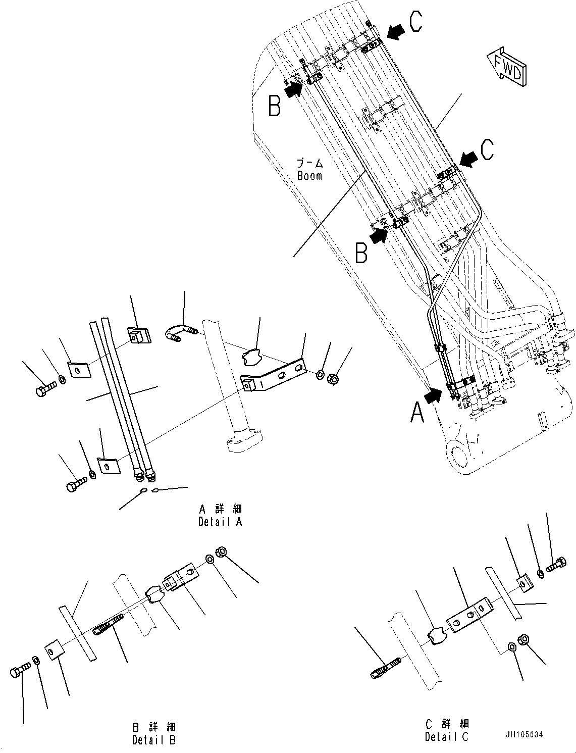 Komatsu parts book diagram for PC360LCI-11E0 S/N 91258-UP: BOOM, 6500MM, QUICK COUPLER PIPING (1/3)