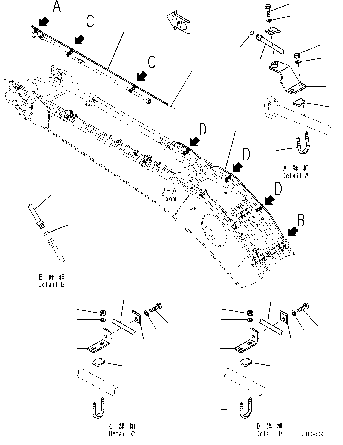 Komatsu parts book diagram for PC360LCI-11E0 S/N 91258-UP: BOOM, 6500MM, 2-ATTACHMENT, QUICK COUPLER PIPING (3/3)