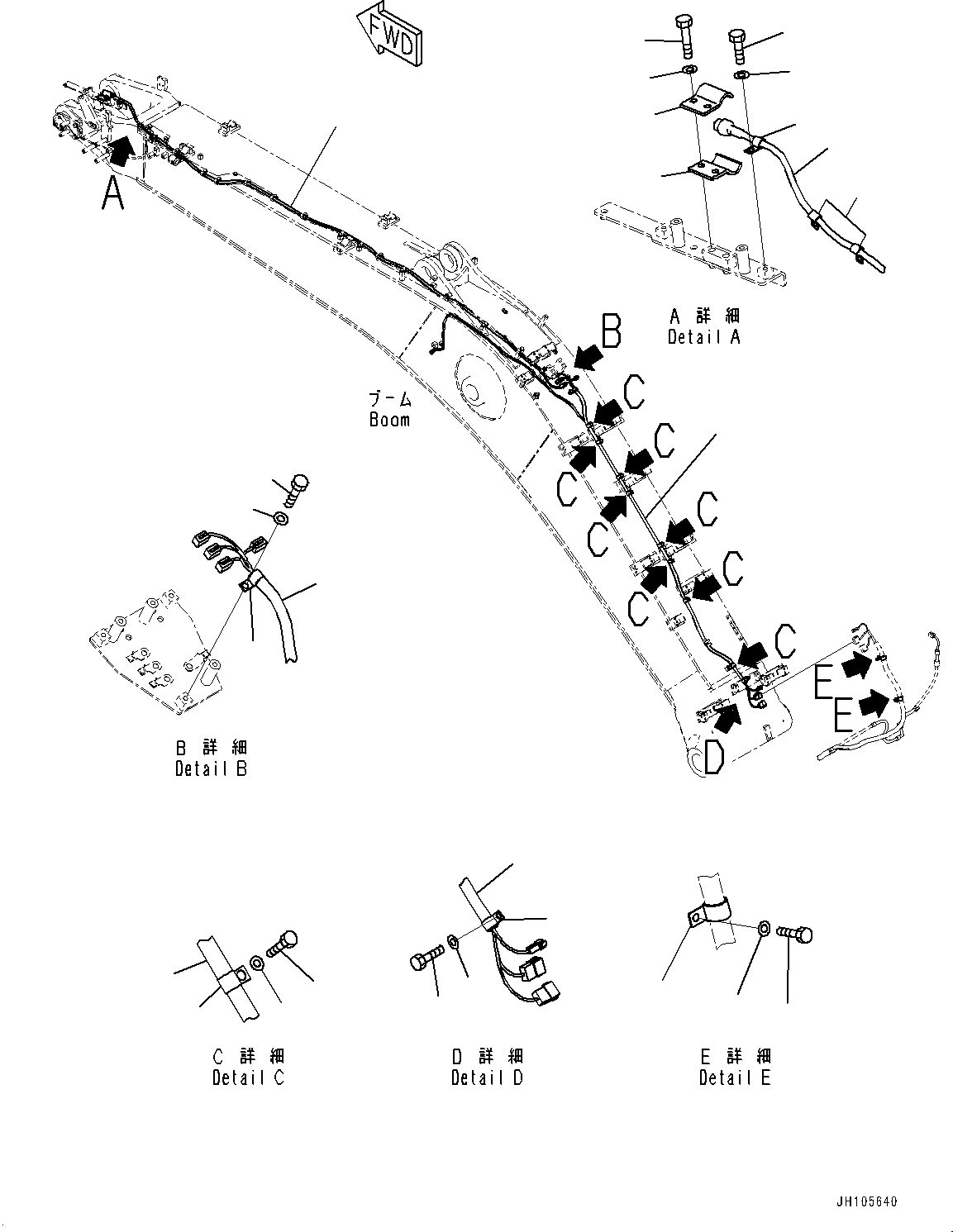 Komatsu parts book diagram for PC360LCI-11E0 S/N 91258-UP: BOOM, 6500MM, 2-ATTACHMENT, ICT WIRING HARNESS