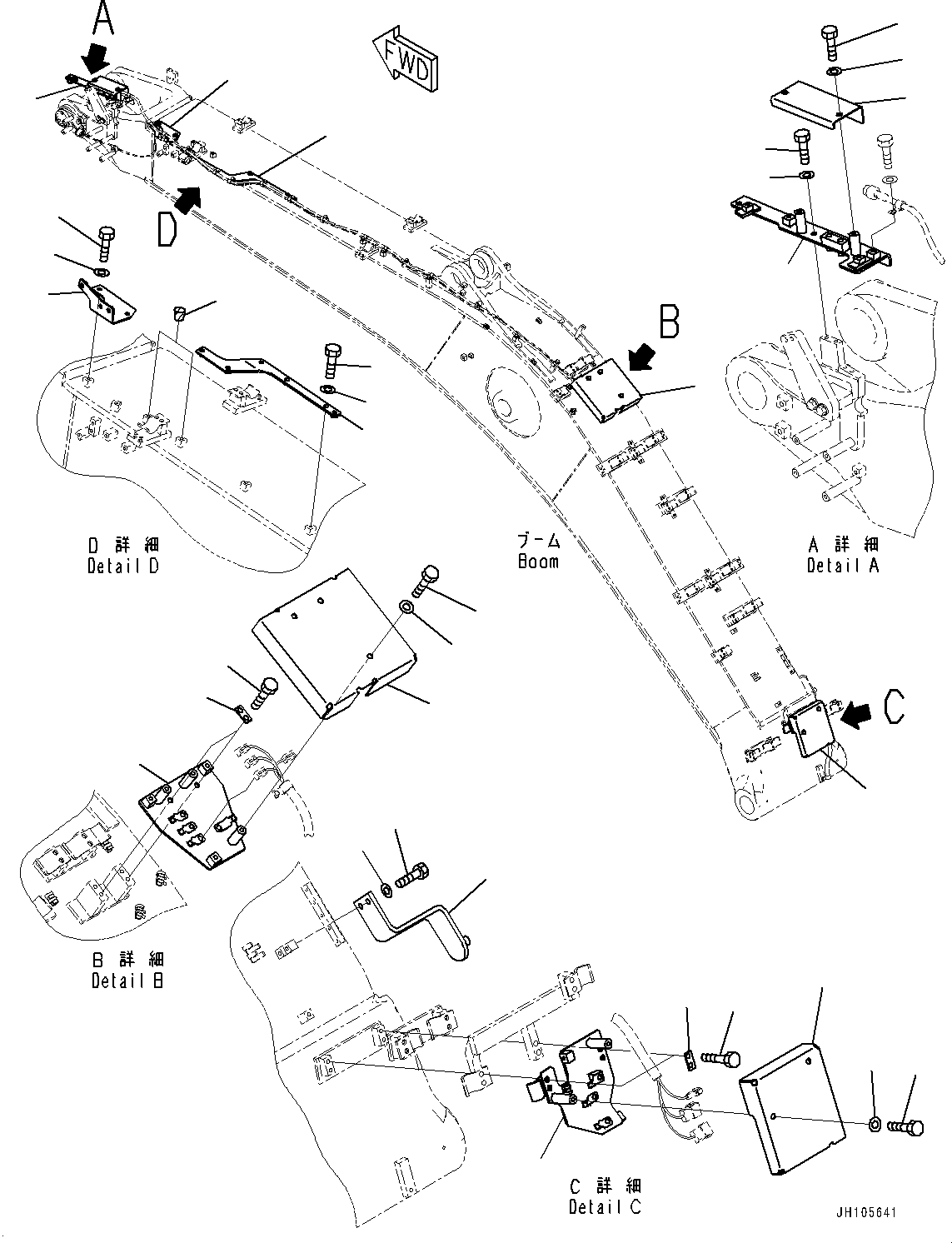 Komatsu parts book diagram for PC360LCI-11E0 S/N 91258-UP: BOOM, 6500MM, CONNECTOR COVER