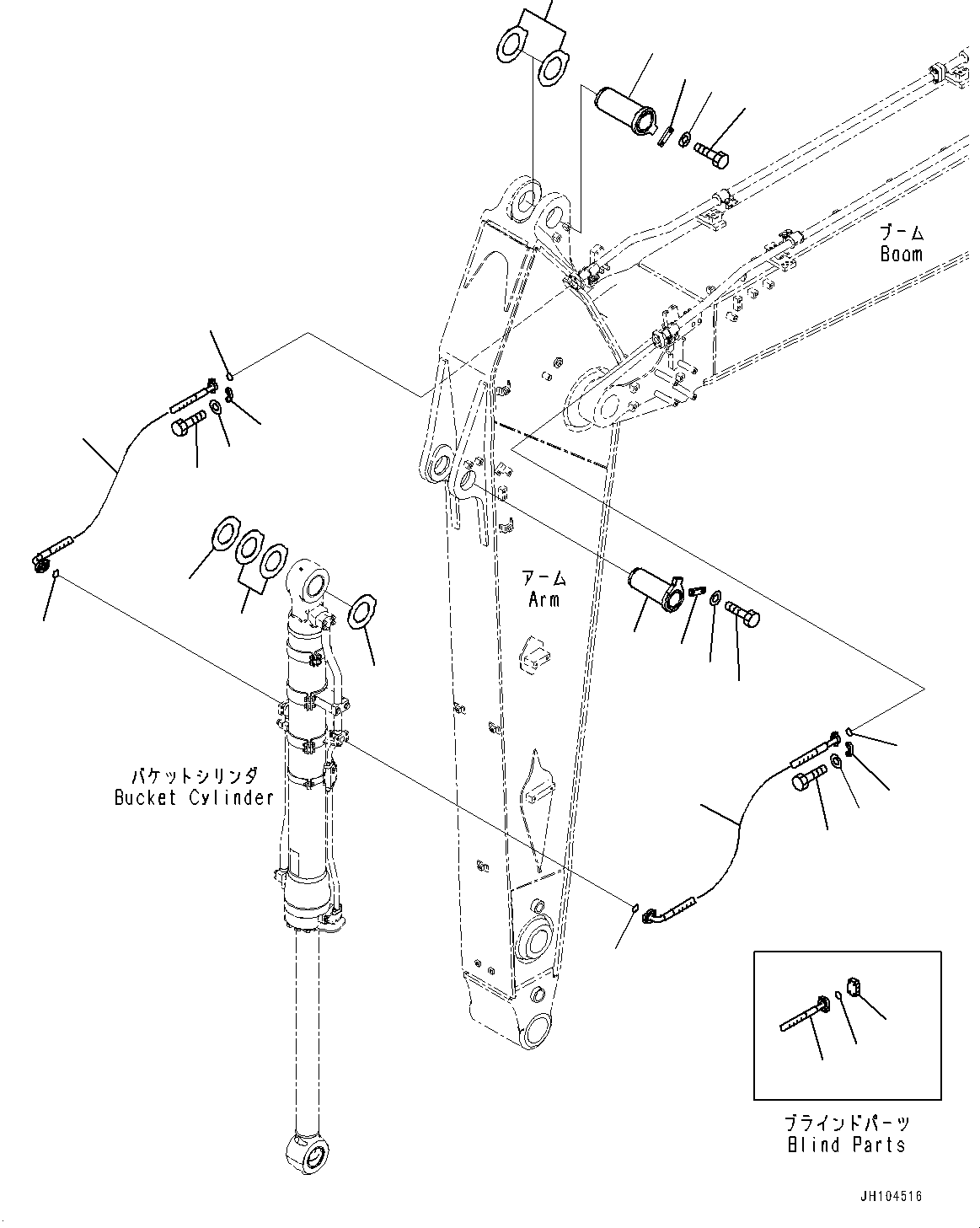 Komatsu parts book diagram for PC360LCI-11E0 S/N 91258-UP: ARM, 3200MM, HEAVY DUTY TYPE, 1-ADDITIONAL ACTUATOR PIPING, ACCUMULATOR, BUCKET CYLINDER HOSE AND PIN