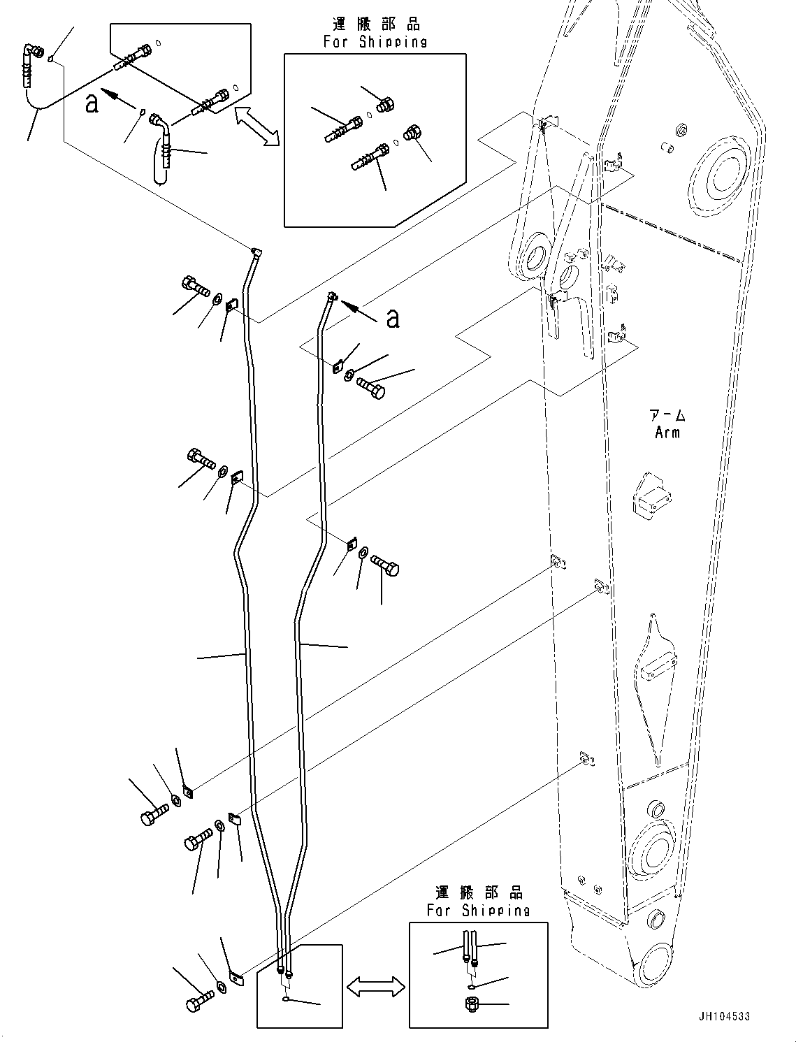 Komatsu parts book diagram for PC360LCI-11E0 S/N 91258-UP: ARM, 3200MM, HEAVY DUTY TYPE, 1-ADDITIONAL ACTUATOR PIPING, ACCUMULATOR, QUICK COUPLER PIPING