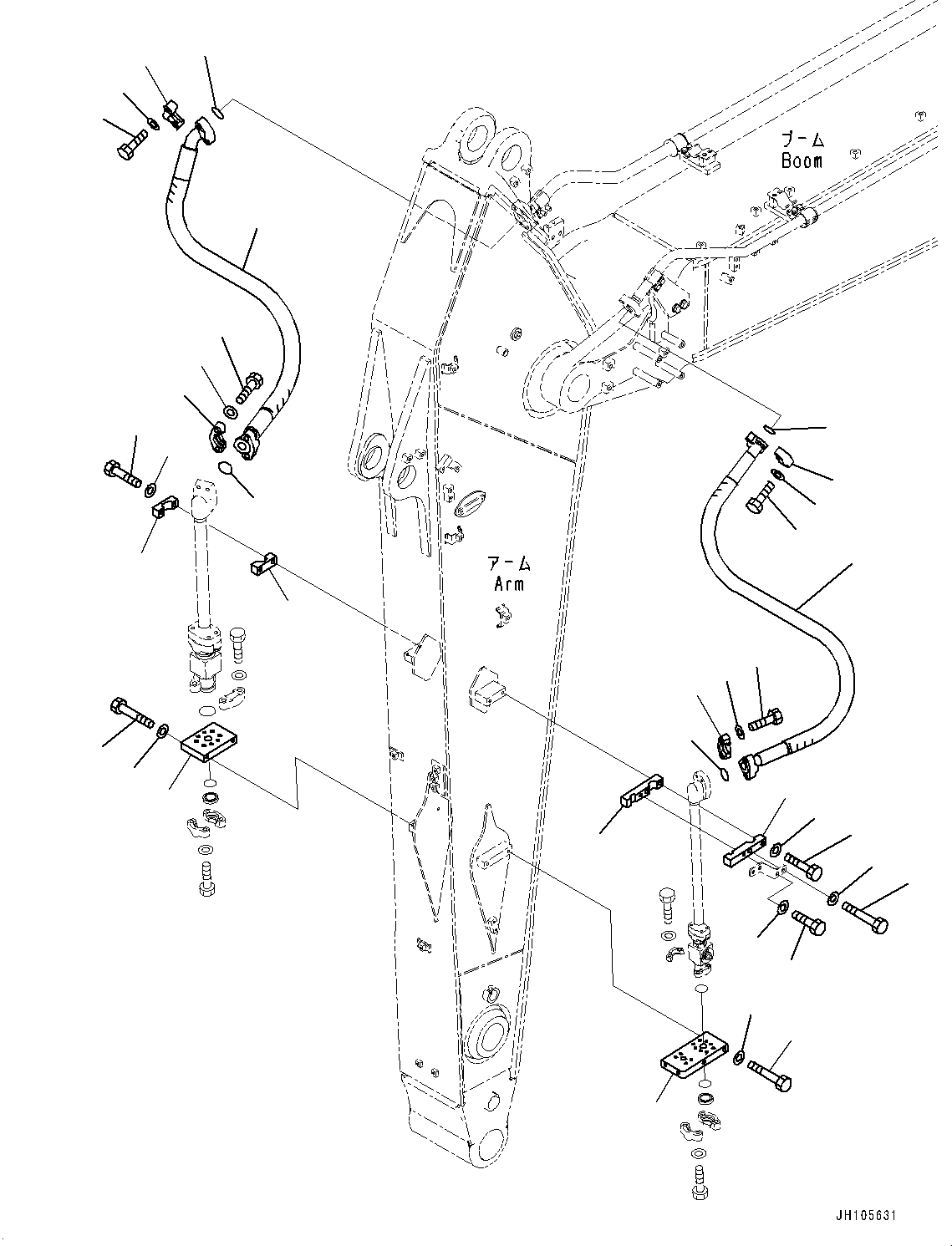 Komatsu parts book diagram for PC360LCI-11E0 S/N 91258-UP: ARM, 3200MM, HEAVY DUTY TYPE, 1-ADDITIONAL ACTUATOR PIPING, ACCUMULATOR, ADDITIONAL PIPING (1/2)
