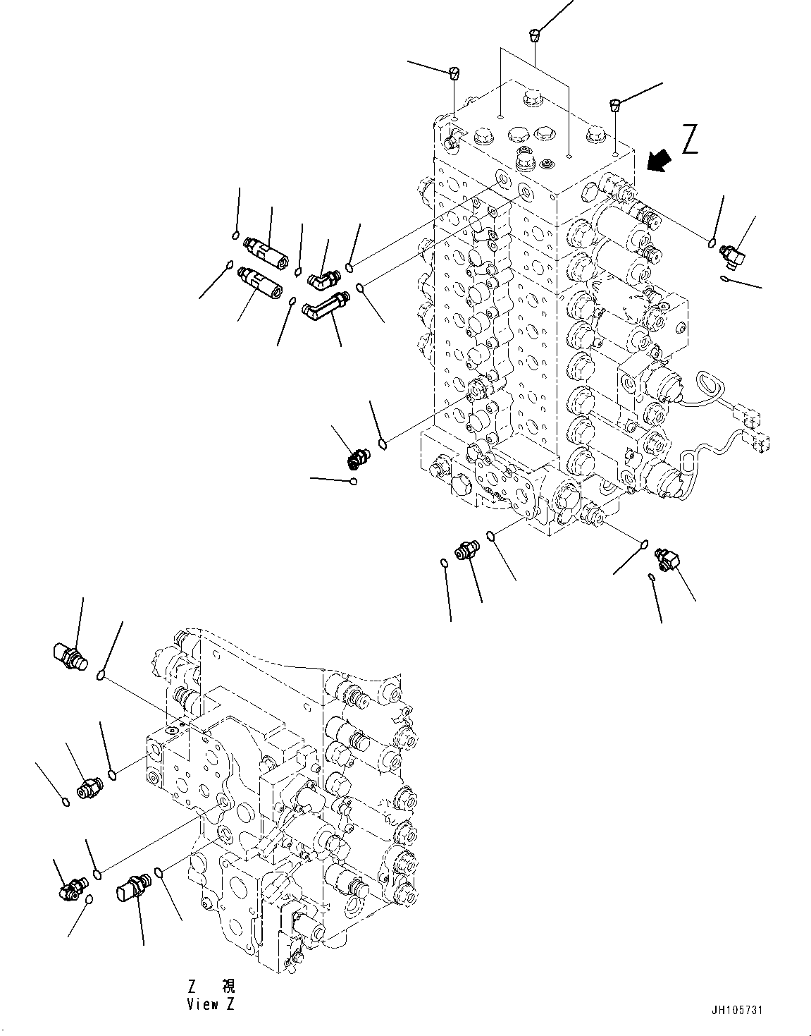 Komatsu parts book diagram for PC210LCI-11E0 S/N 503996-UP: CONTROL VALVE, CONNECTING PARTS (1/3)