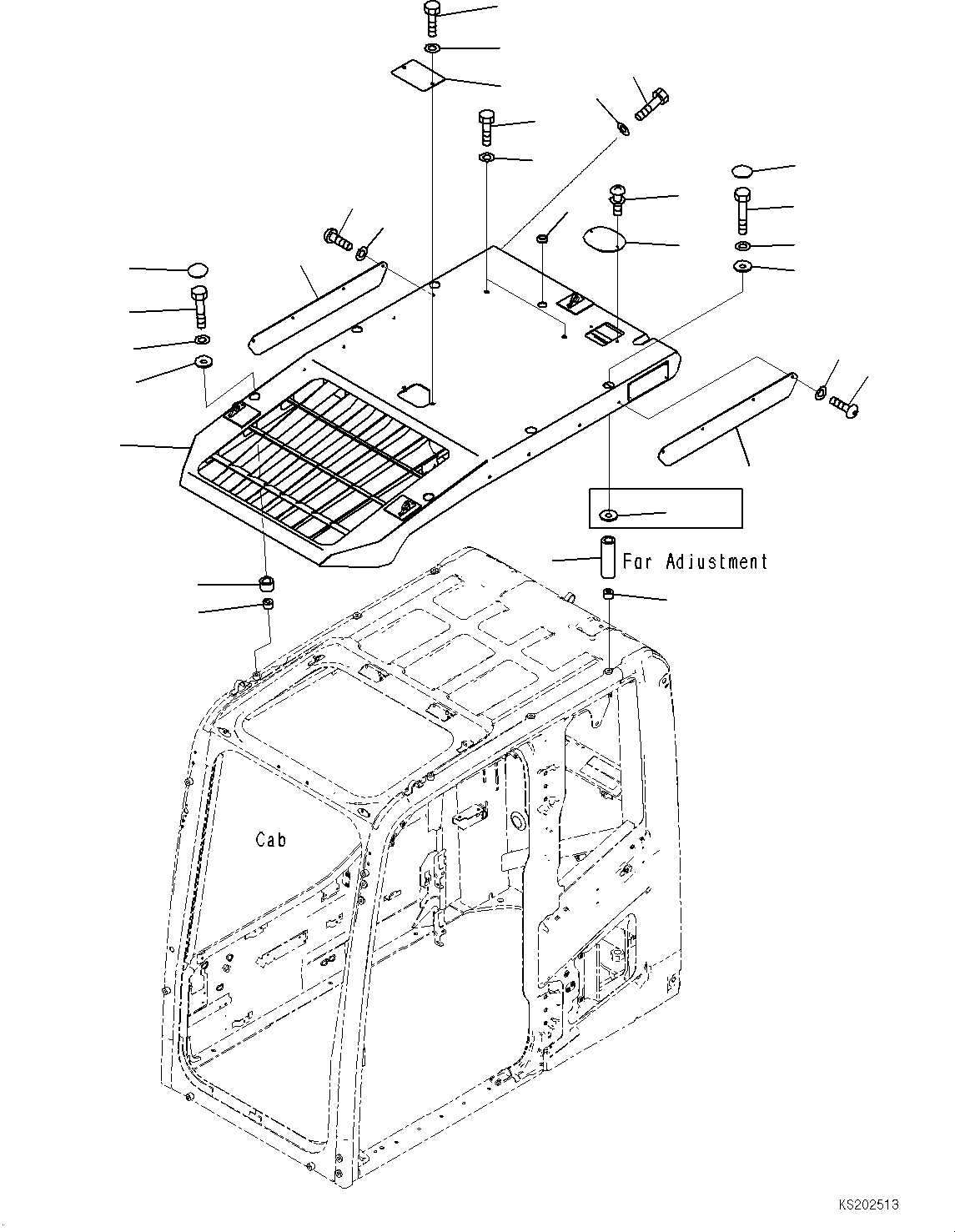 Komatsu parts book diagram for PC210LCI-11E0 S/N 503996-UP: TOP GUARD, ADDITIONAL FRONT WORKING LAMP, LV2