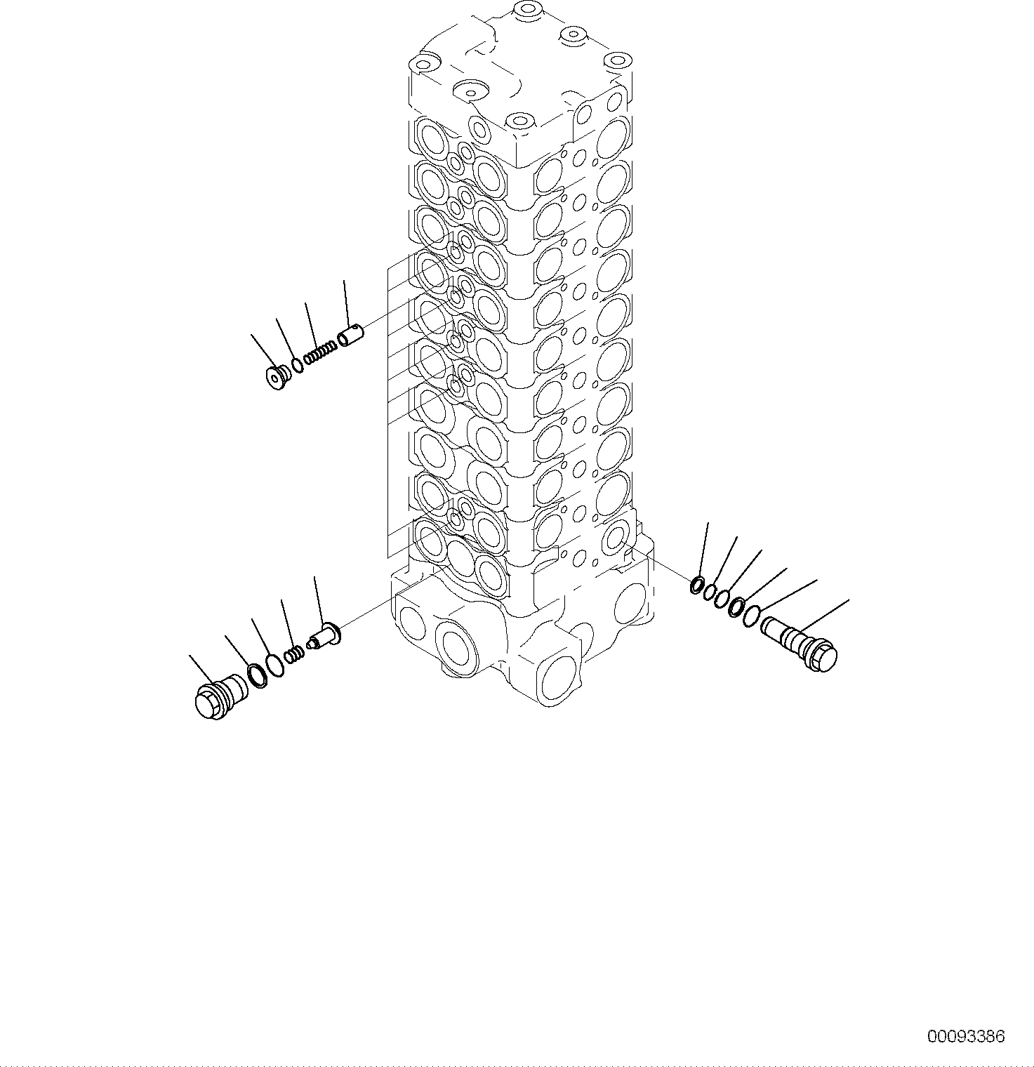 Komatsu parts book diagram for PC118MR-8 S/N F00003 AND UP: MAIN CONTROL VALVE, FOR MACHINE WITH 2-PIECE BOOM, INNER PARTS (4/15)