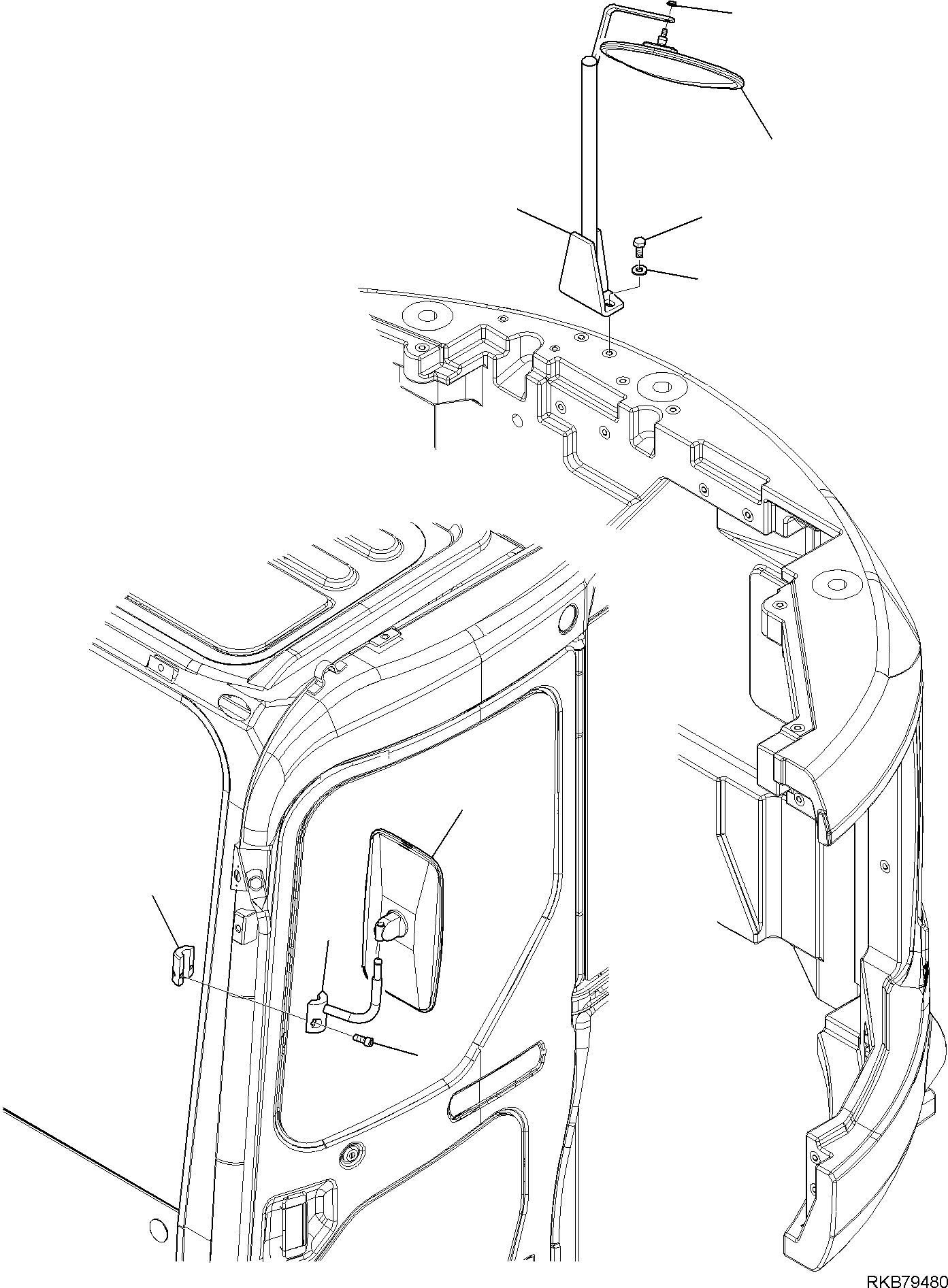 Komatsu parts book diagram for PC118MR-8 S/N F00003 AND UP: REAR VIEW MIRROR, LEFT SIDE