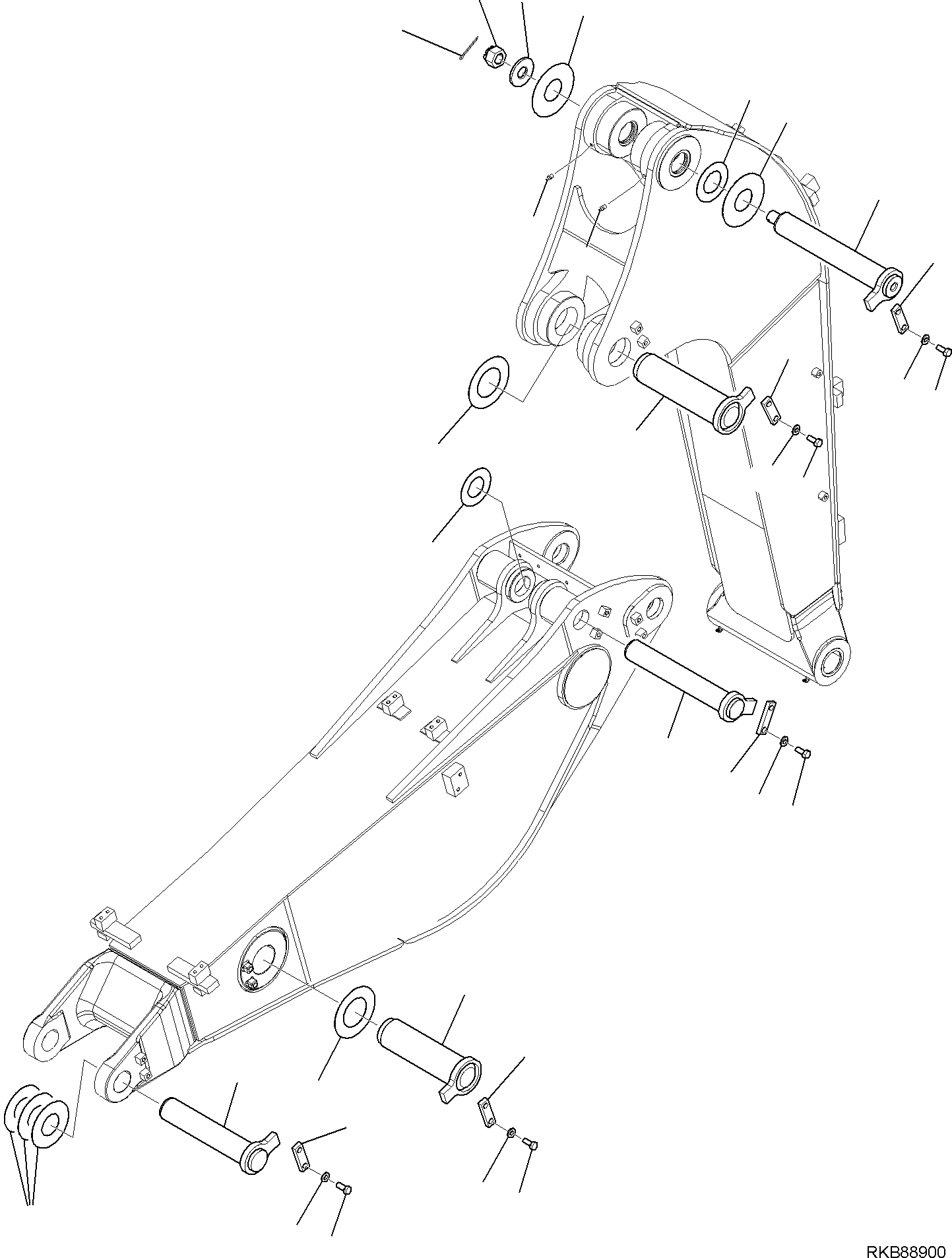Komatsu parts book diagram for PC118MR-8 S/N F00003 AND UP: 2-PIECE BOOM, TOP PIN AND BOTTOM PIN