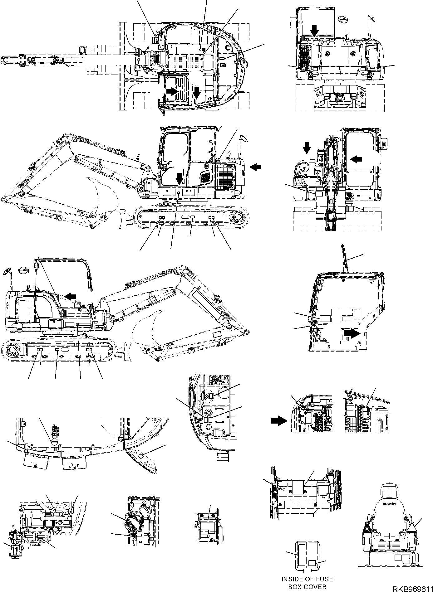 Komatsu parts book diagram for PC118MR-8 S/N F00003 AND UP: MARK PLATE (WITH 2-PIECE BOOM) (2/3)