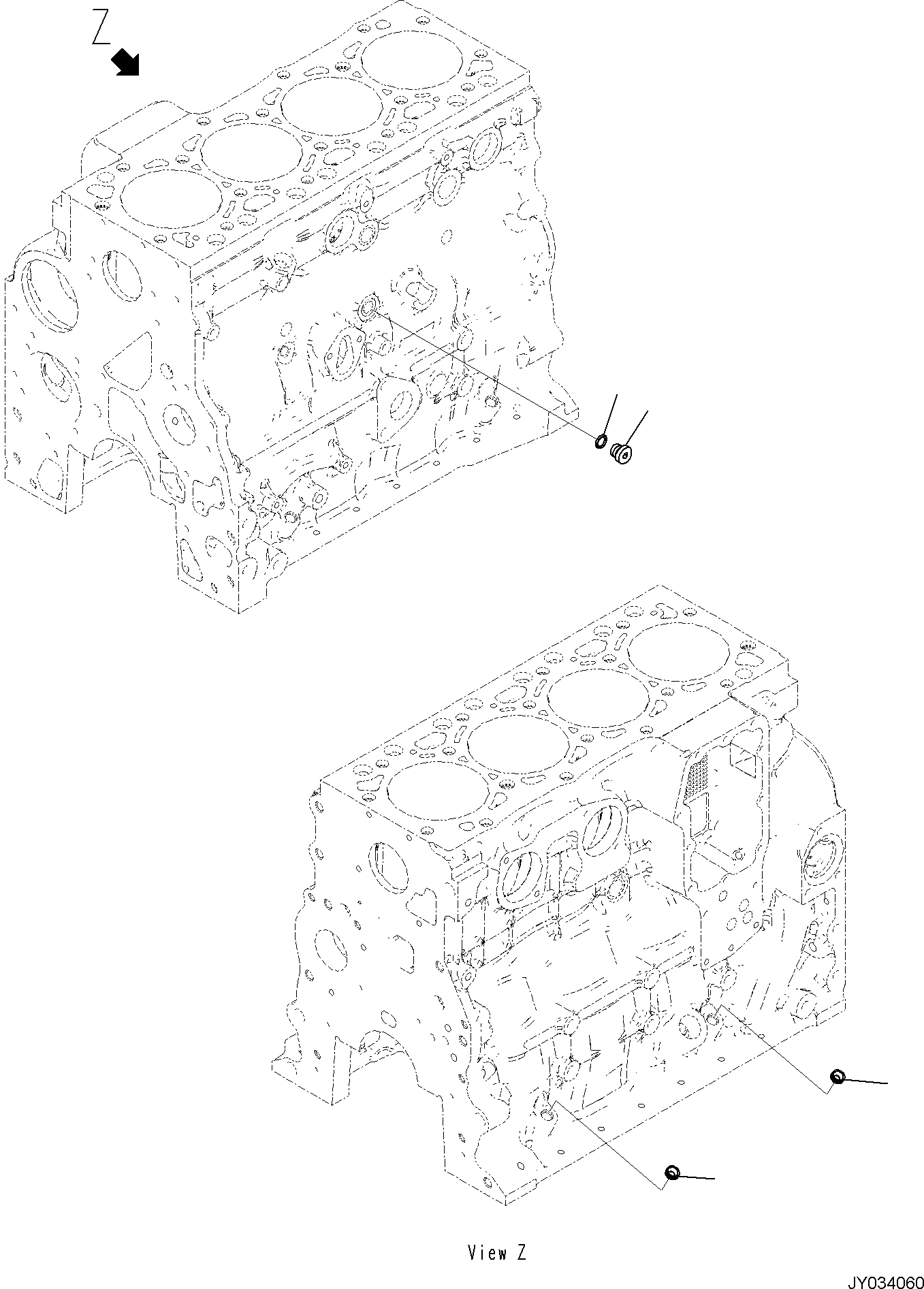 Komatsu parts book diagram for PC170LC-11 S/N F40001 AND UP: ENGINE CYLINDER BLOCK AND ITS RELATED PARTS, CYLINDER BLOCK PLUG