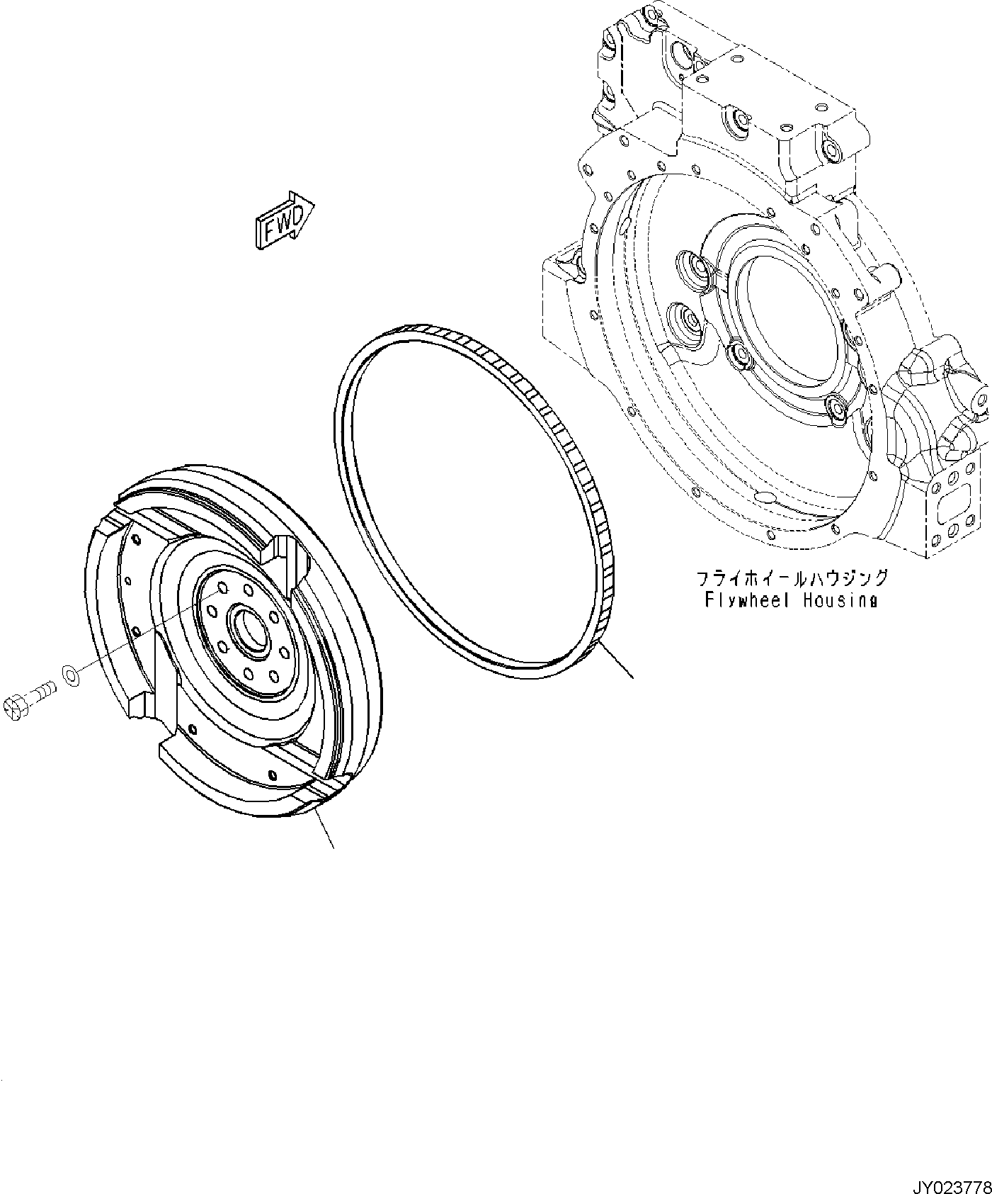Komatsu parts book diagram for PC170LC-11 S/N F40001 AND UP: ENGINE CYLINDER BLOCK AND ITS RELATED PARTS, FLYWHEEL
