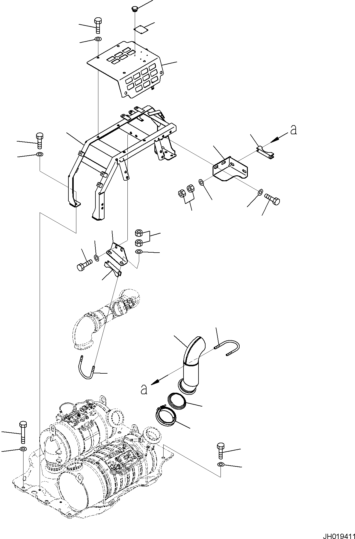 Komatsu parts book diagram for PC170LC-11 S/N F40001 AND UP: EXHAUST PIPE, GUARD