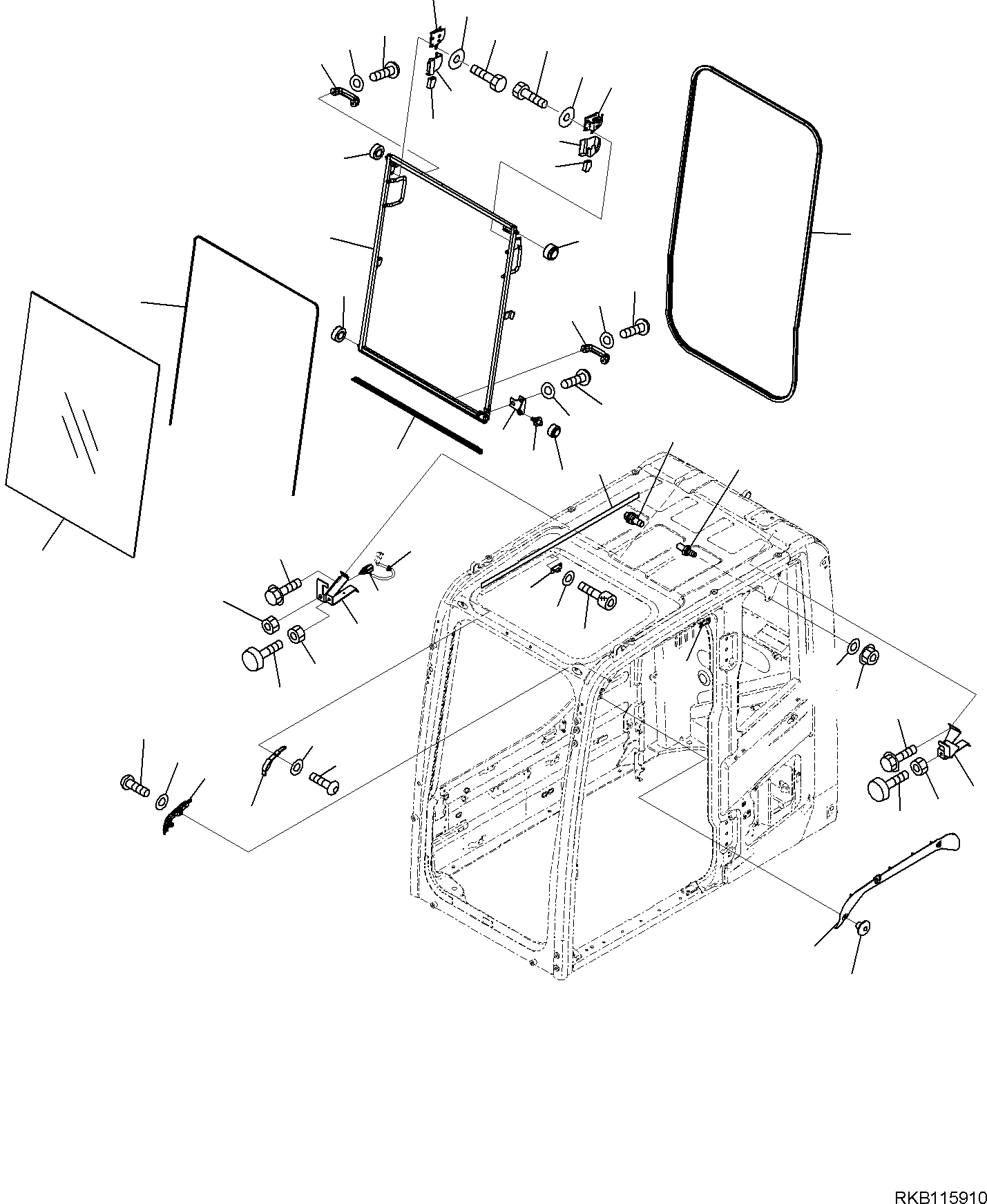 Komatsu parts book diagram for PC170LC-11 S/N F40001 AND UP: CAB, FRONT WINDOW