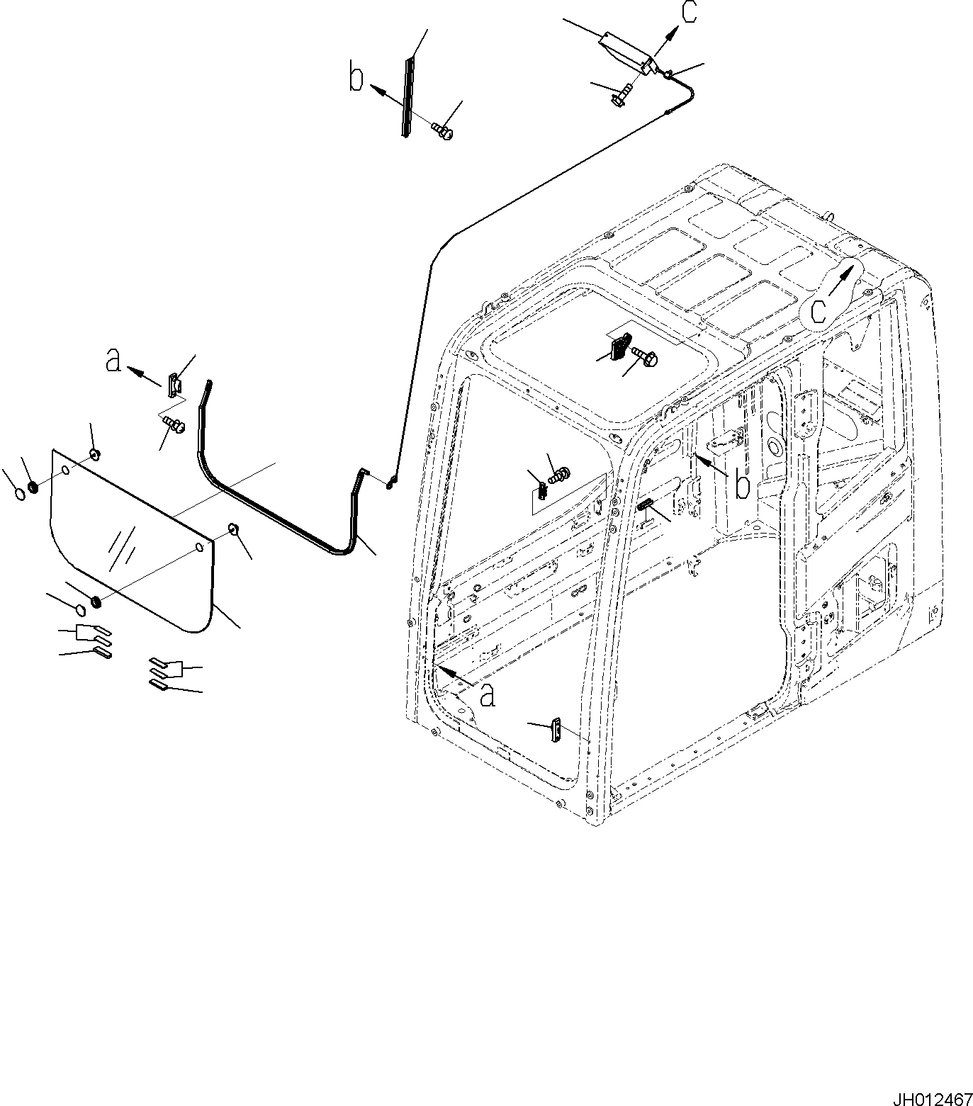 Komatsu parts book diagram for PC170LC-11 S/N F40001 AND UP: CAB, FRONT LOWER WINDOW