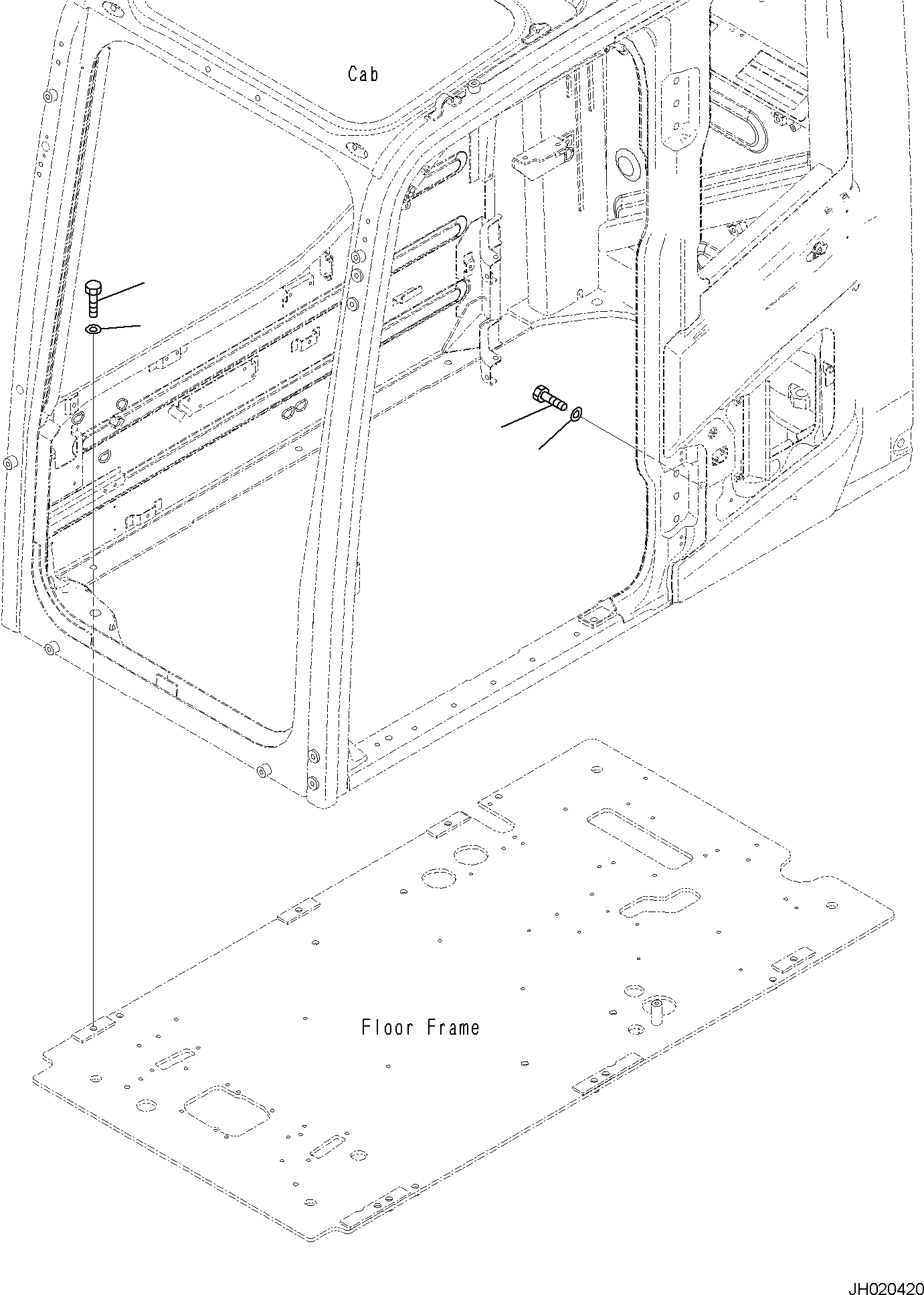 Komatsu parts book diagram for PC170LC-11 S/N F40001 AND UP: CAB, CAB IN PARTS, CAB MOUNTING
