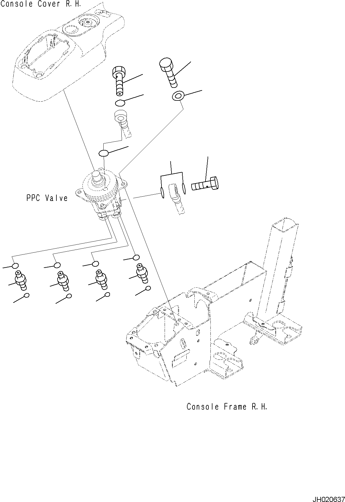 Komatsu parts book diagram for PC170LC-11 S/N F40001 AND UP: CAB, FLOOR, PPC VALVE MOUNTING FOR WORK EQUIPMENT, R.H.