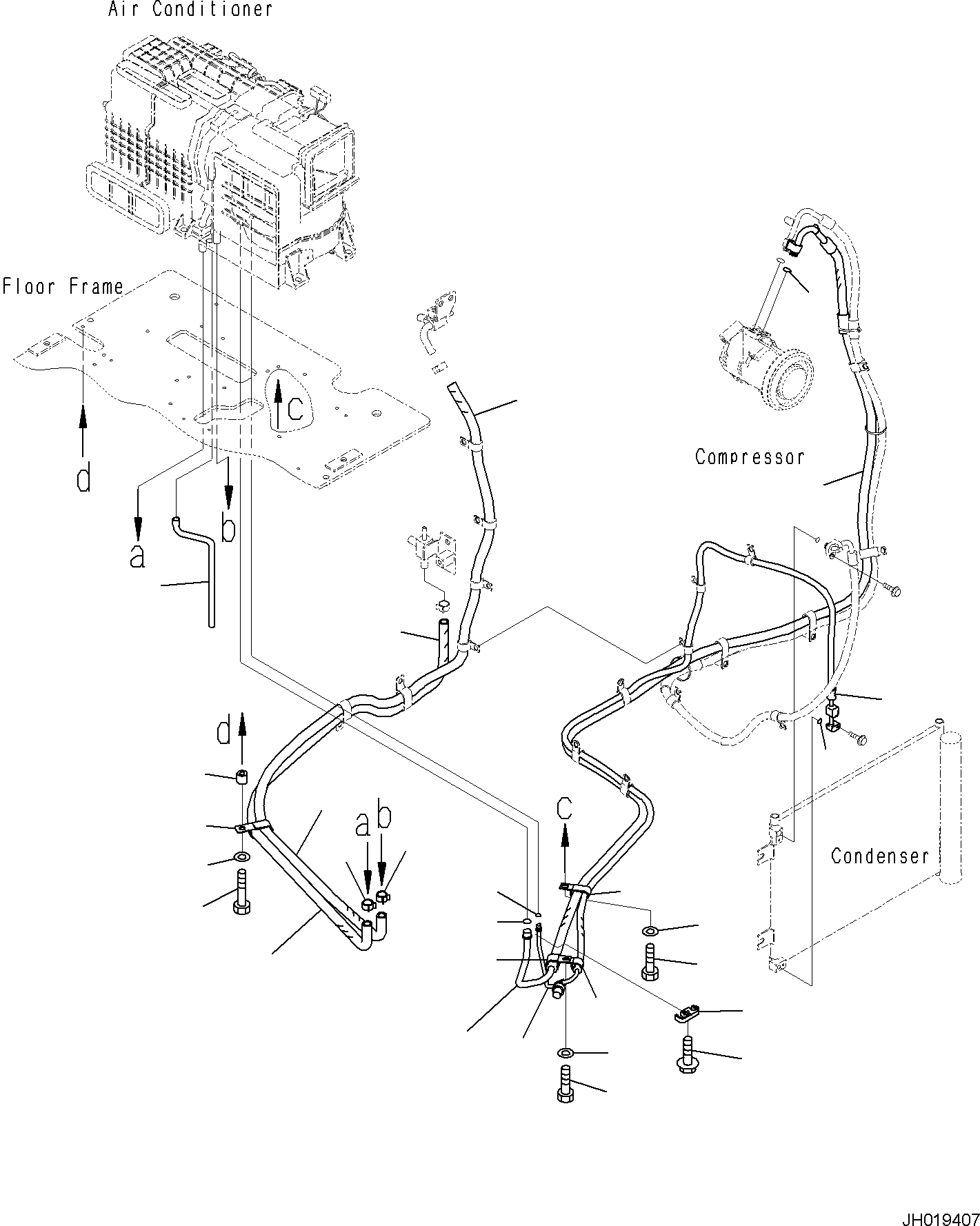 Komatsu parts book diagram for PC170LC-11 S/N F40001 AND UP: CAB, FLOOR, AIR CONDITIONER PIPING