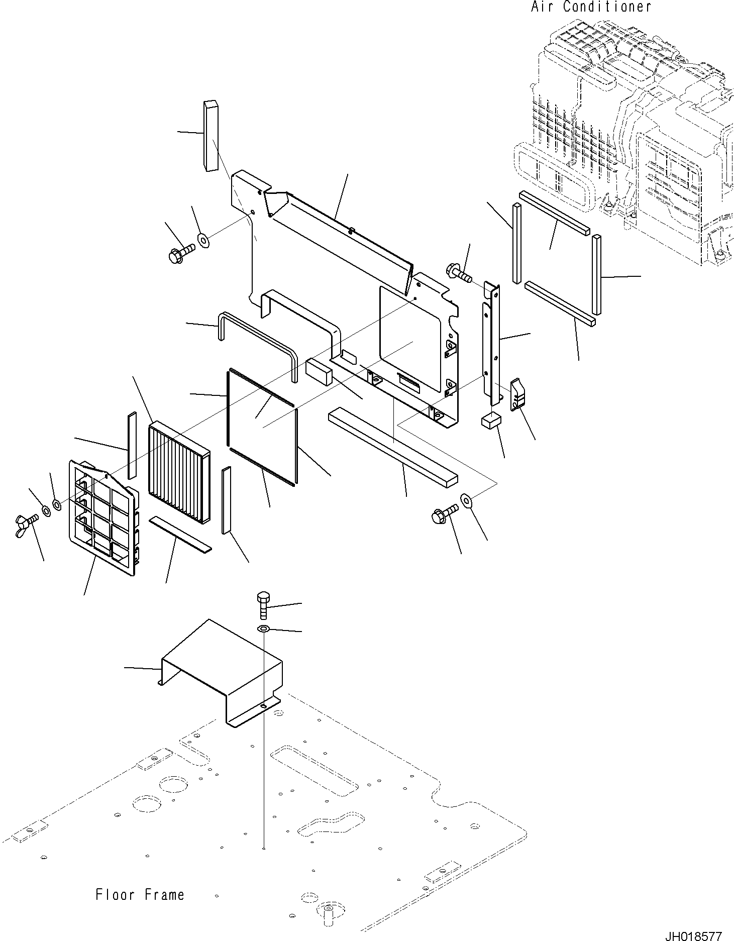 Komatsu parts book diagram for PC170LC-11 S/N F40001 AND UP: CAB, CAB IN PARTS, PARTITION AND RECIRCULATION AIR FILTER