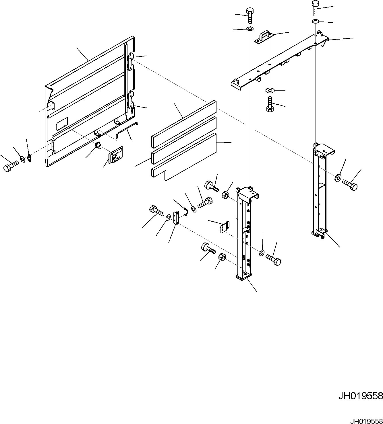 Komatsu parts book diagram for PC170LC-11 S/N F40001 AND UP: SIDE COVER R.H., DOOR