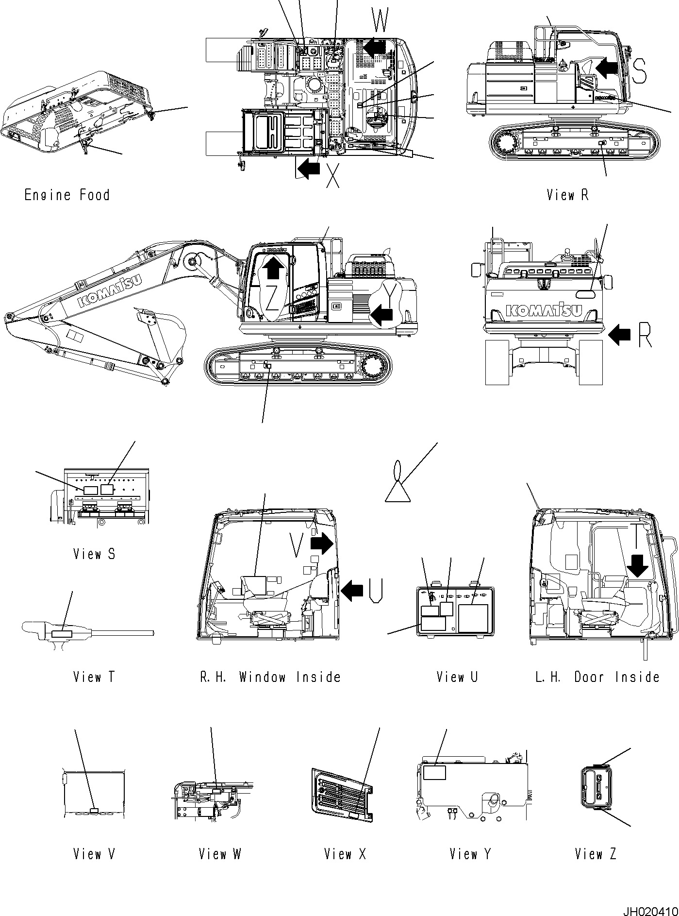 Komatsu parts book diagram for PC170LC-11 S/N F40001 AND UP: MARKS AND NAME PLATES, MARKS AND NAME PLATES, (1/2)