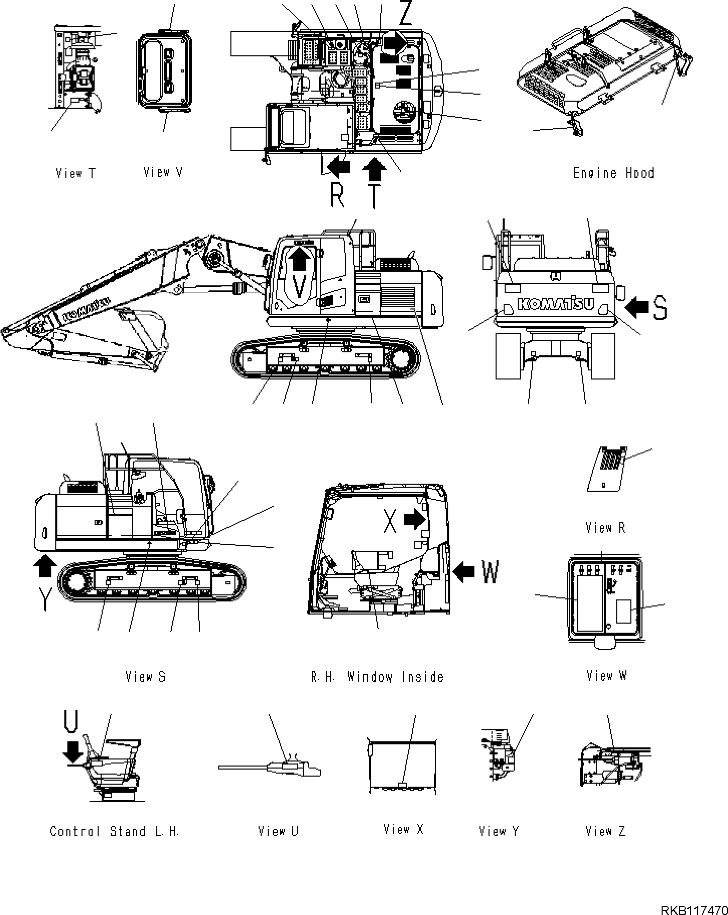 Komatsu parts book diagram for PC170LC-11 S/N F40001 AND UP: MARKS AND NAME PLATES, MARKS AND NAME PLATES, (1/2)