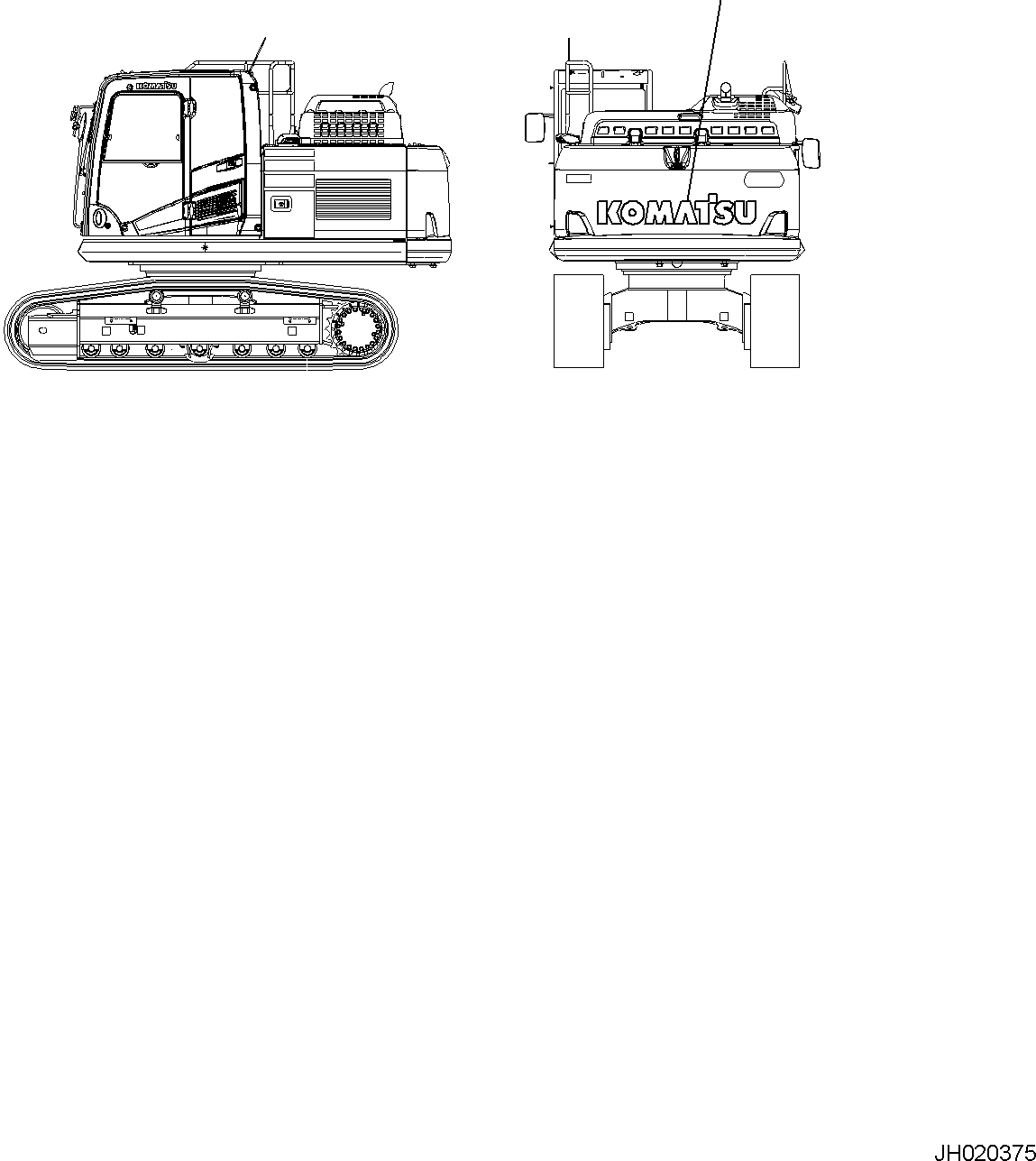 Komatsu parts book diagram for PC170LC-11 S/N F40001 AND UP: KOMATSU LOGO