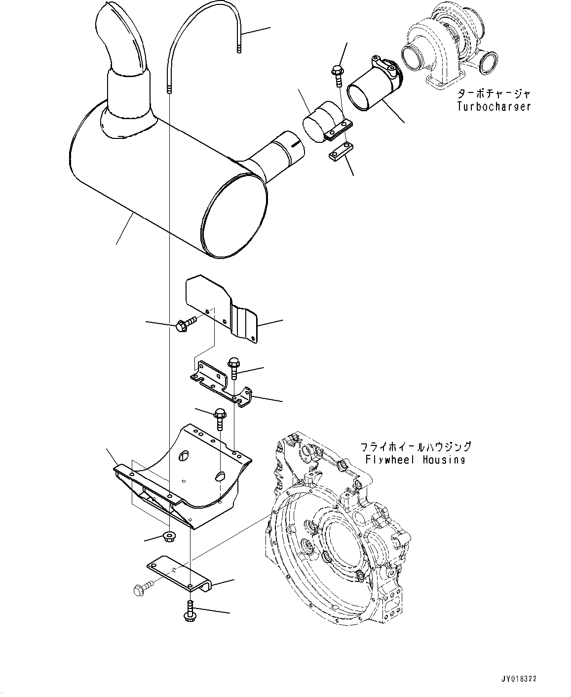 Komatsu parts book diagram for PC200-8M0 / PC200LC-8M0 S/N B50001 AND UP: EXHAUST MUFFLER