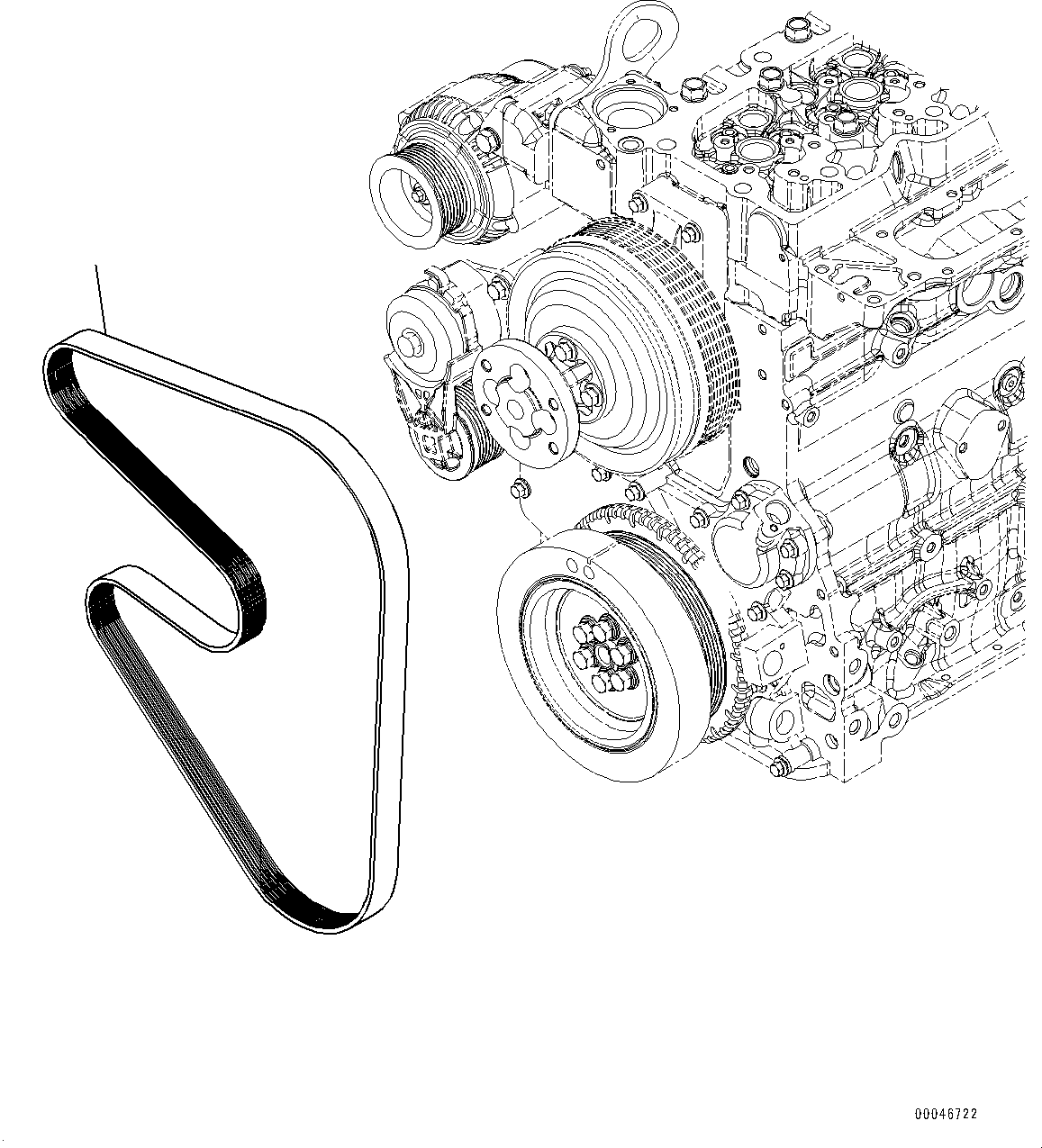 Komatsu parts book diagram for PC200-8M0 / PC200LC-8M0 S/N B50001 AND UP: COOLING FAN BELT