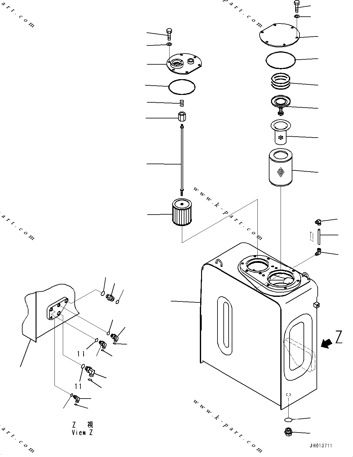 Komatsu parts book diagram for PC200-8M0 / PC200LC-8M0 S/N B50001 AND UP: HYDRAULIC TANK