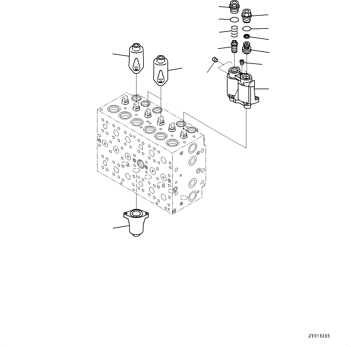 Komatsu parts book diagram for PC200-8M0 / PC200LC-8M0 S/N B50001 AND UP: CONTROL VALVE, 6-SPOOL, LOCK (3/19)