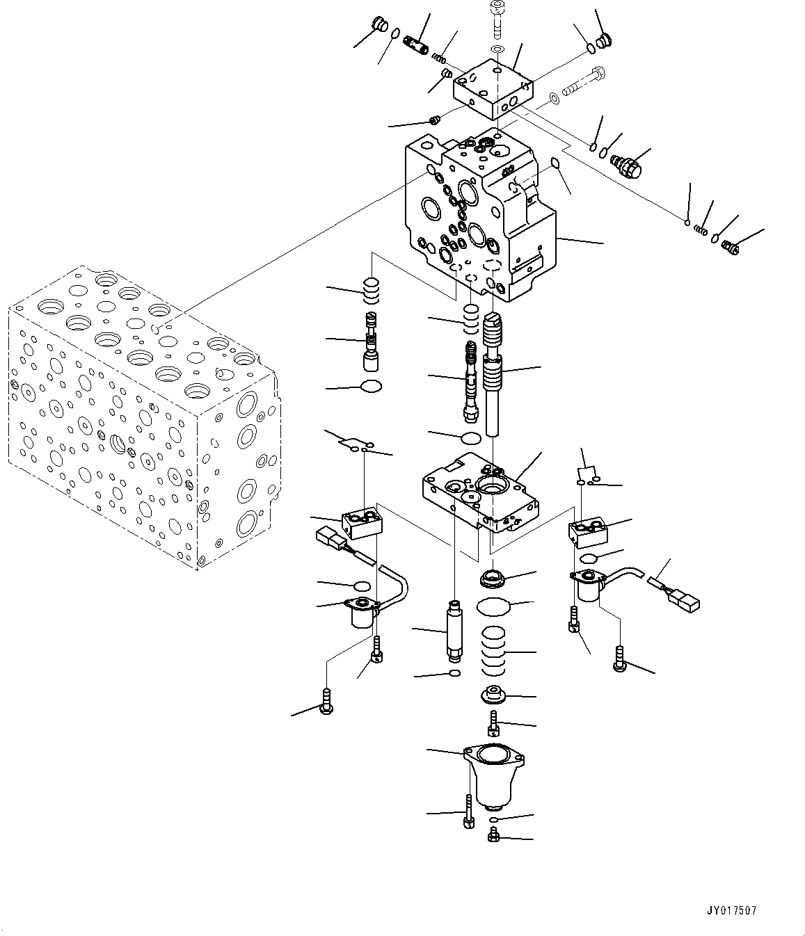 Komatsu parts book diagram for PC200-8M0 / PC200LC-8M0 S/N B50001 AND UP: CONTROL VALVE, 6-SPOOL, LOCK (13/19)
