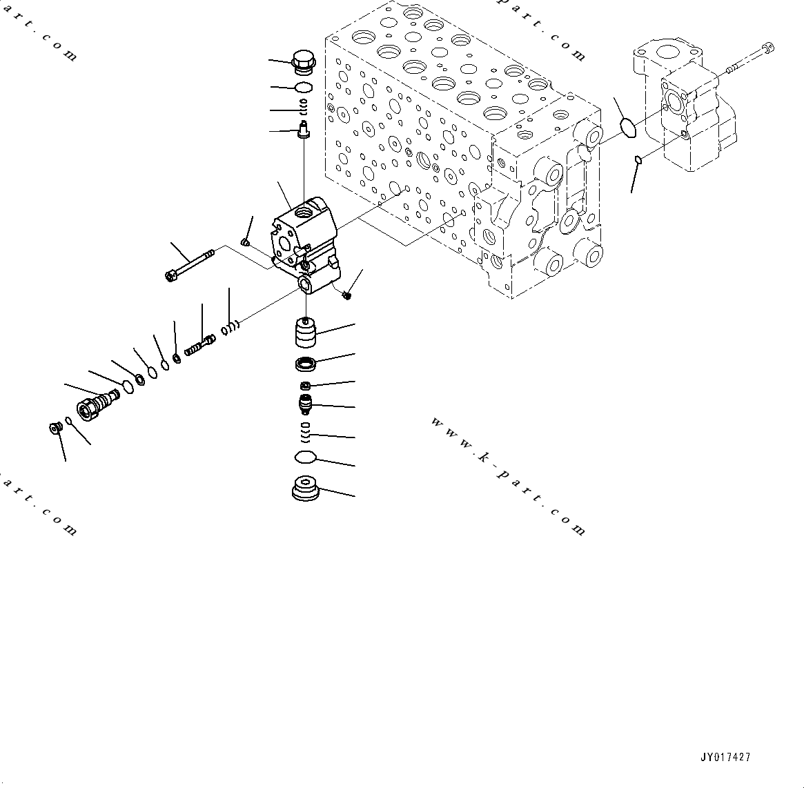 Komatsu parts book diagram for PC200-8M0 / PC200LC-8M0 S/N B50001 AND UP: CONTROL VALVE, 6-SPOOL, LOCK (16/19)