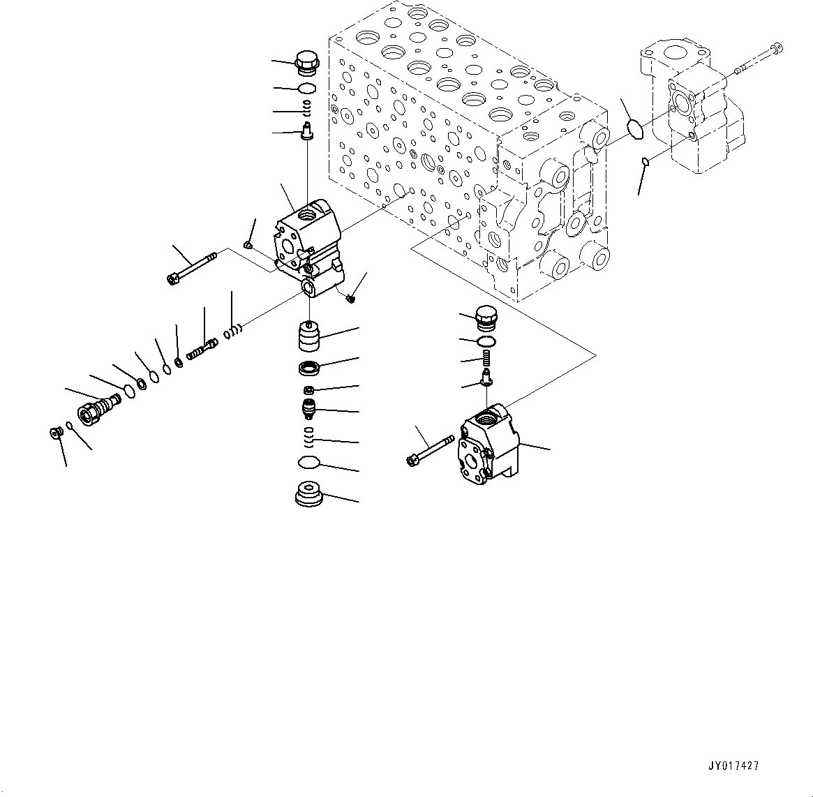 Komatsu parts book diagram for PC200-8M0 / PC200LC-8M0 S/N B50001 AND UP: CONTROL VALVE, 7-SPOOL, WITH 1-SERVICE VALVE (16/20)