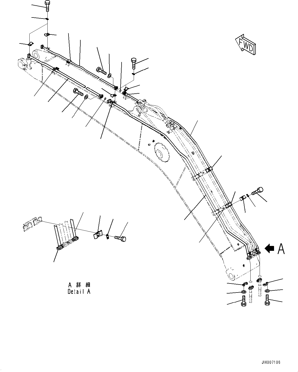 Komatsu parts book diagram for PC200-8M0 / PC200LC-8M0 S/N B50001 AND UP: BOOM, BUCKET CYLINDER PIPING, 5700MM HEAVY DUTY TYPE, ATTACHMENT, 100 HOURS LUBRICATION INTERVAL