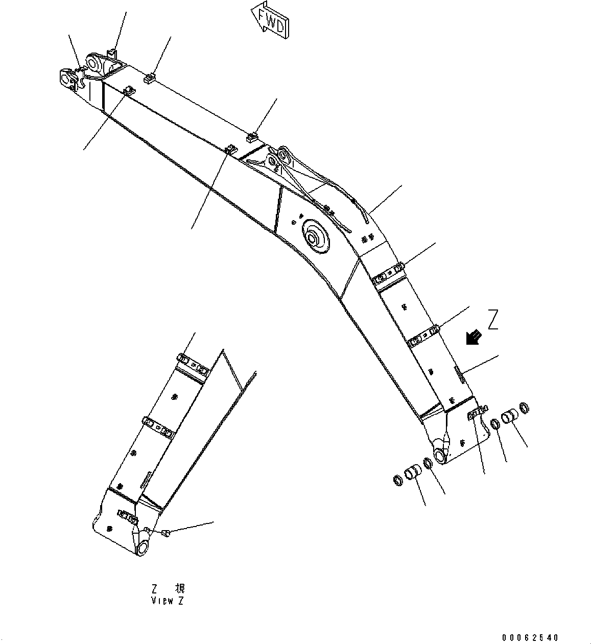 Komatsu parts book diagram for PC200-8M0 / PC200LC-8M0 S/N B50001 AND UP: BOOM, 5200MM BOOM AND BUSHING, 100 HOURS LUBRICATION INTERVAL(PC200LC-8M0)