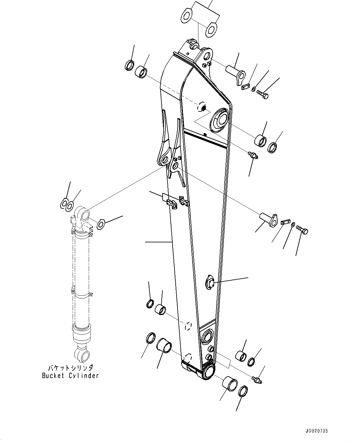 Komatsu parts book diagram for PC200-8M0 / PC200LC-8M0 S/N B50001 AND UP: ARM, ARM AND PIN (1ST ATT CONTROL)