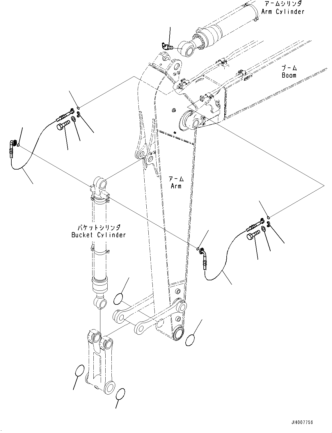 Komatsu parts book diagram for PC200-8M0 / PC200LC-8M0 S/N B50001 AND UP: ARM, 2400MM, BUCKET CYLINDER HOSE, 100 HOURS LUBRICATION INTERVAL (PC200LC-8M0)